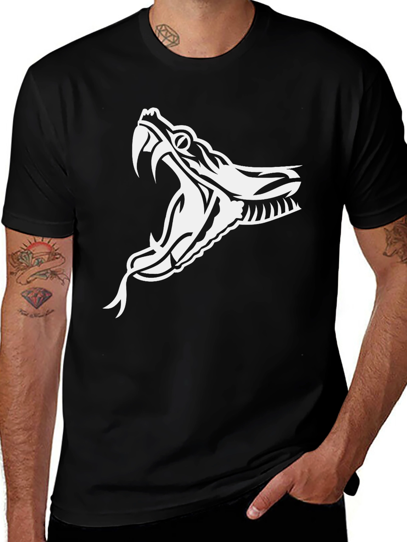 Variant 7 of Black T-Shirt with White Snake Graphic