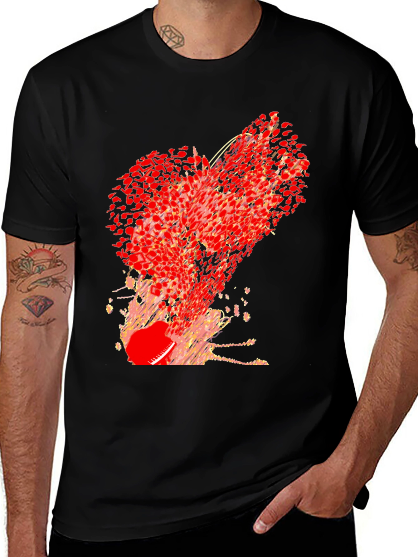 Variant 7 of Abstract Red Heart Graphic Print Black T-Shirt