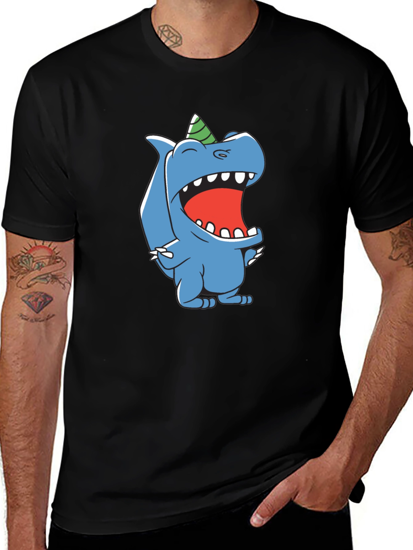 Variant 19 of Cartoon Dinosaur Black T-Shirt