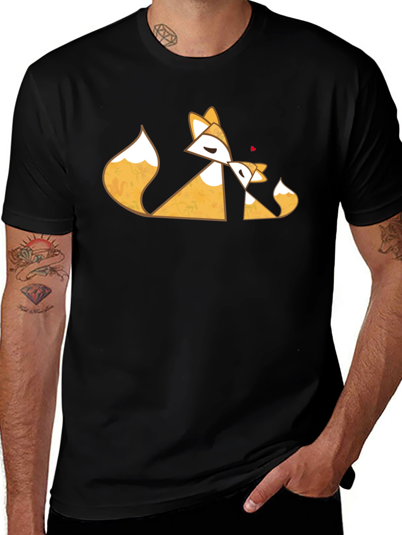 Variant 27 of Geometric Fox Love Black T-Shirt