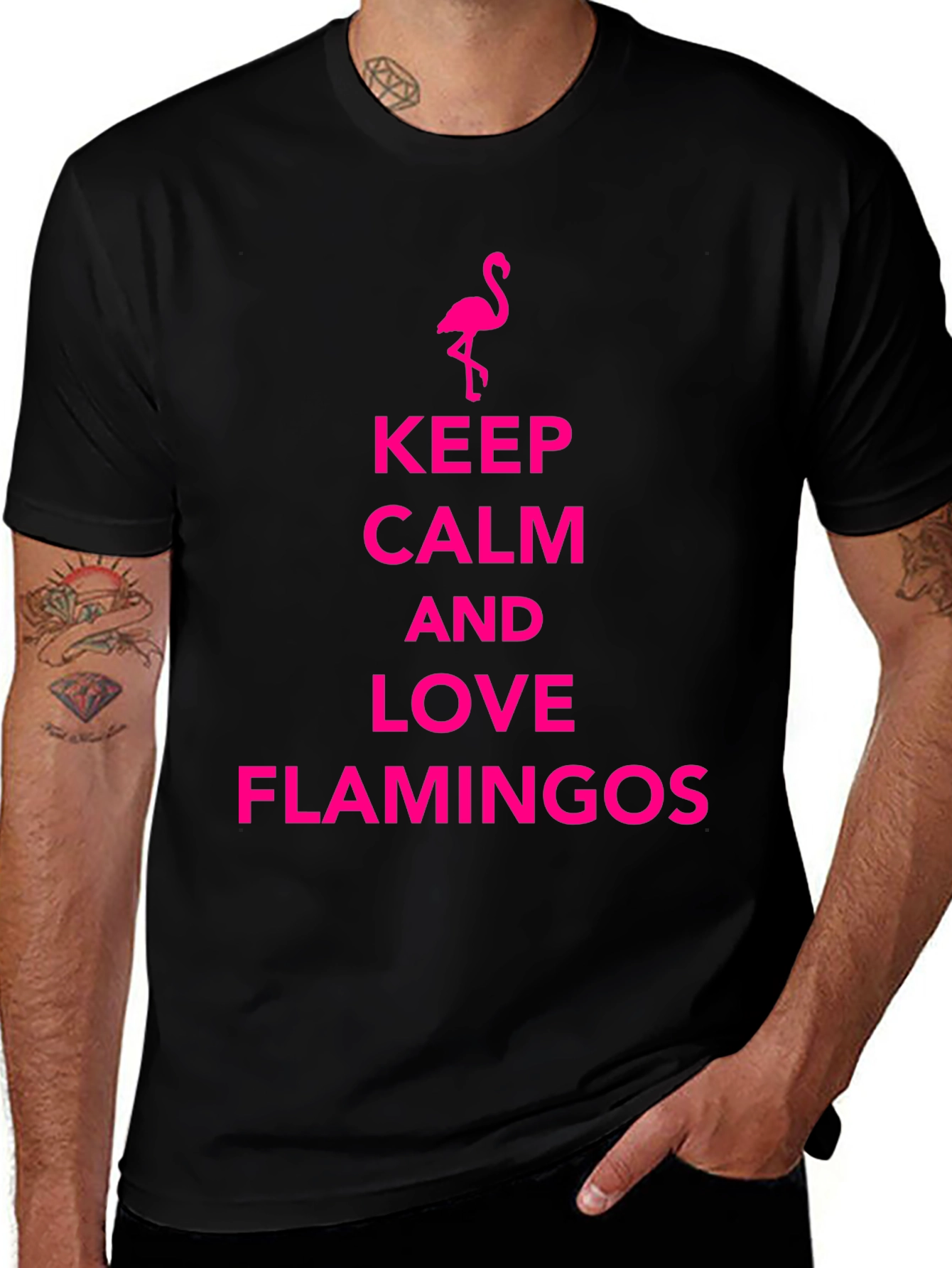 Variant 5 of Keep Calm Love Flamingos Black T-Shirt