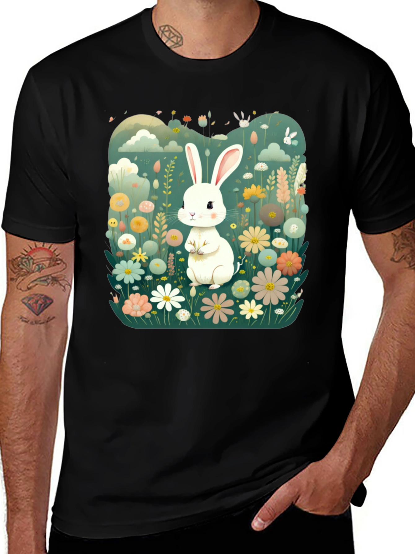 Variant 22 of Cute Bunny in Flower Field Graphic Tee