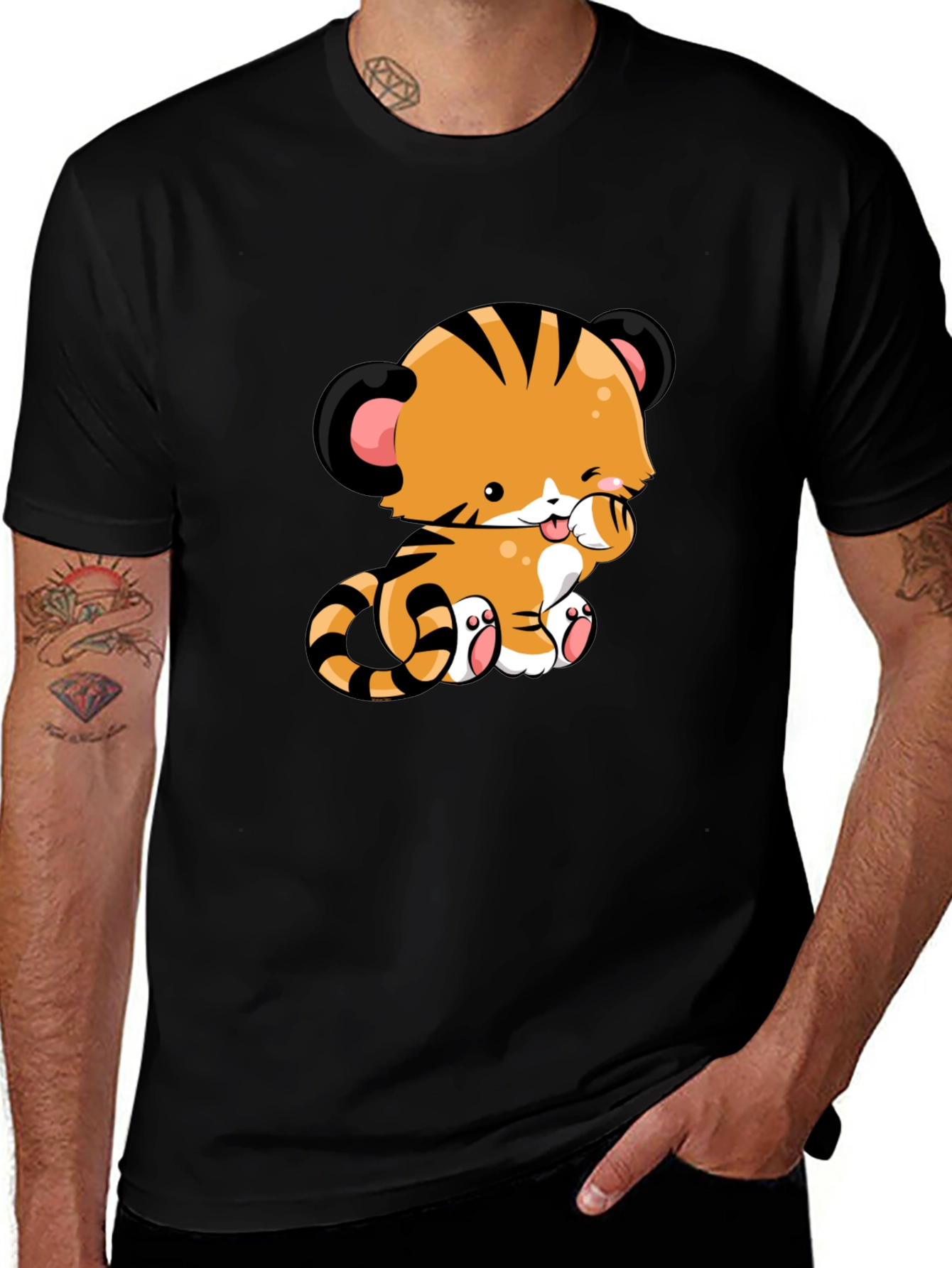 Variant 14 of Cute Tiger Cub Graphic T-Shirt - Black