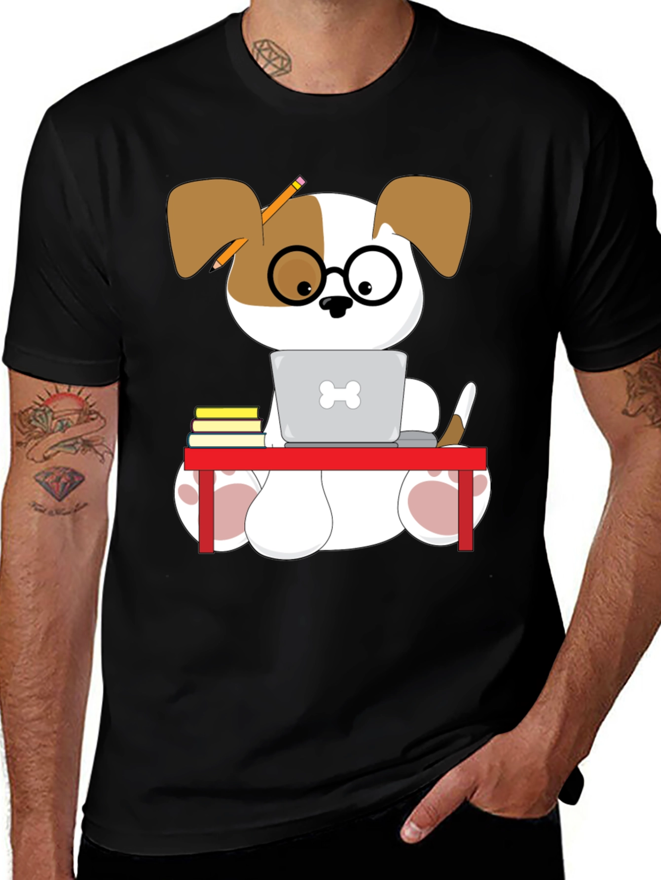 Variant 6 of Dog Lover's Graphic T-Shirt - Cartoon Dog at Desk