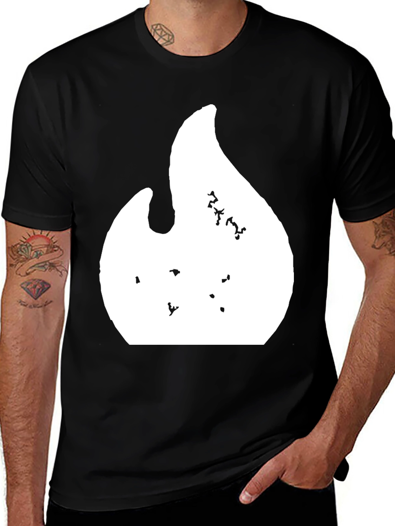 Variant 26 of Black T-Shirt with Abstract White Flame Graphic