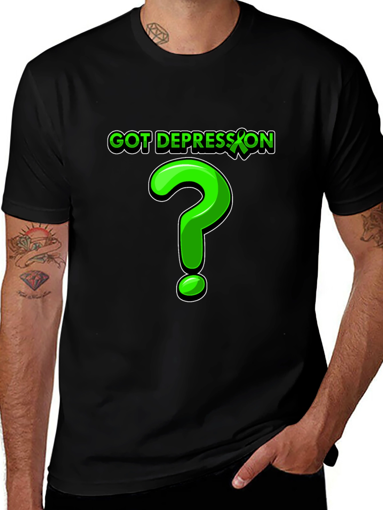Got Depression? T-Shirt - Green Question Mark Mental Health Awareness