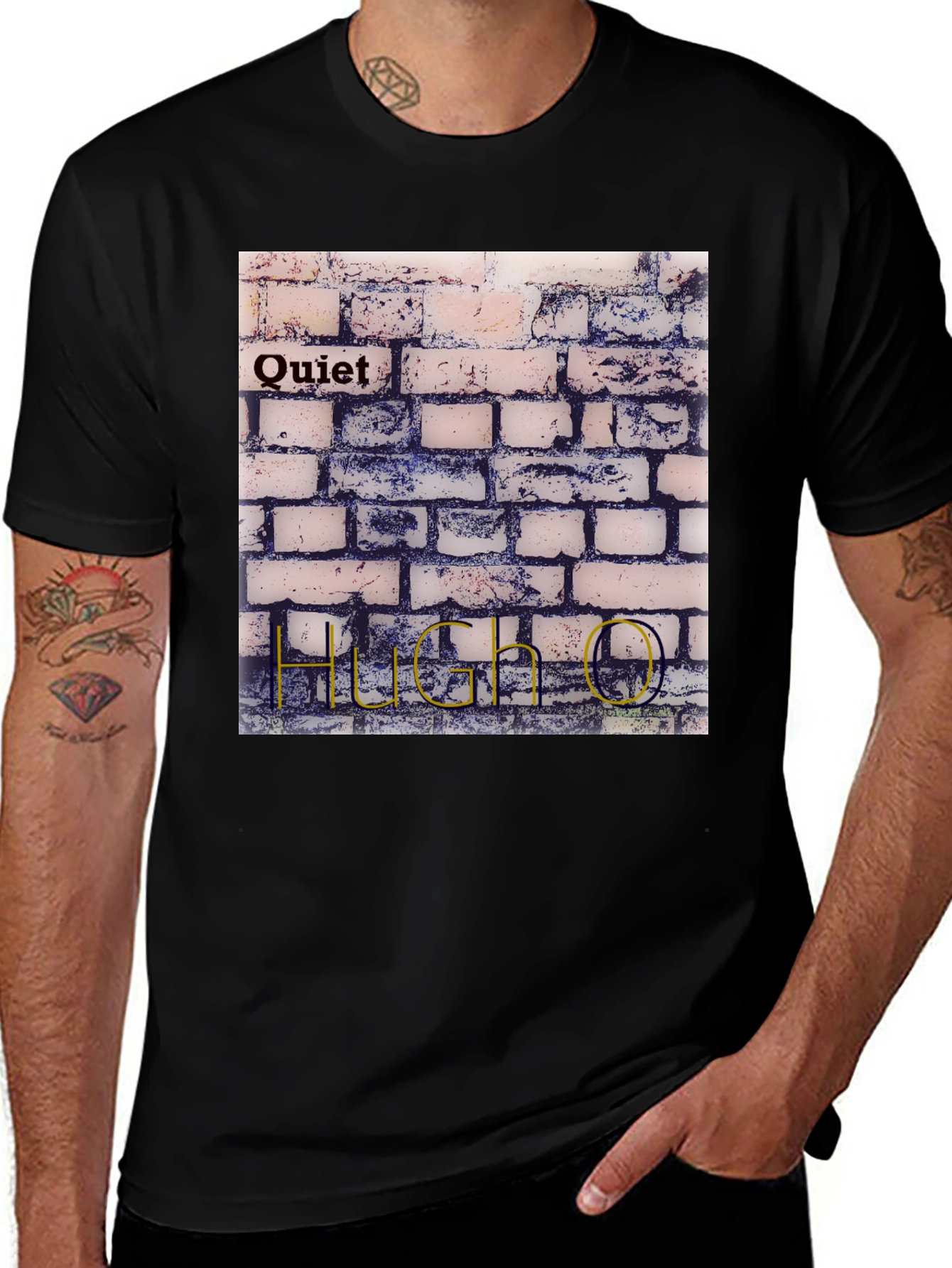 Quiet Hugo T-Shirt - Brick Wall Design
