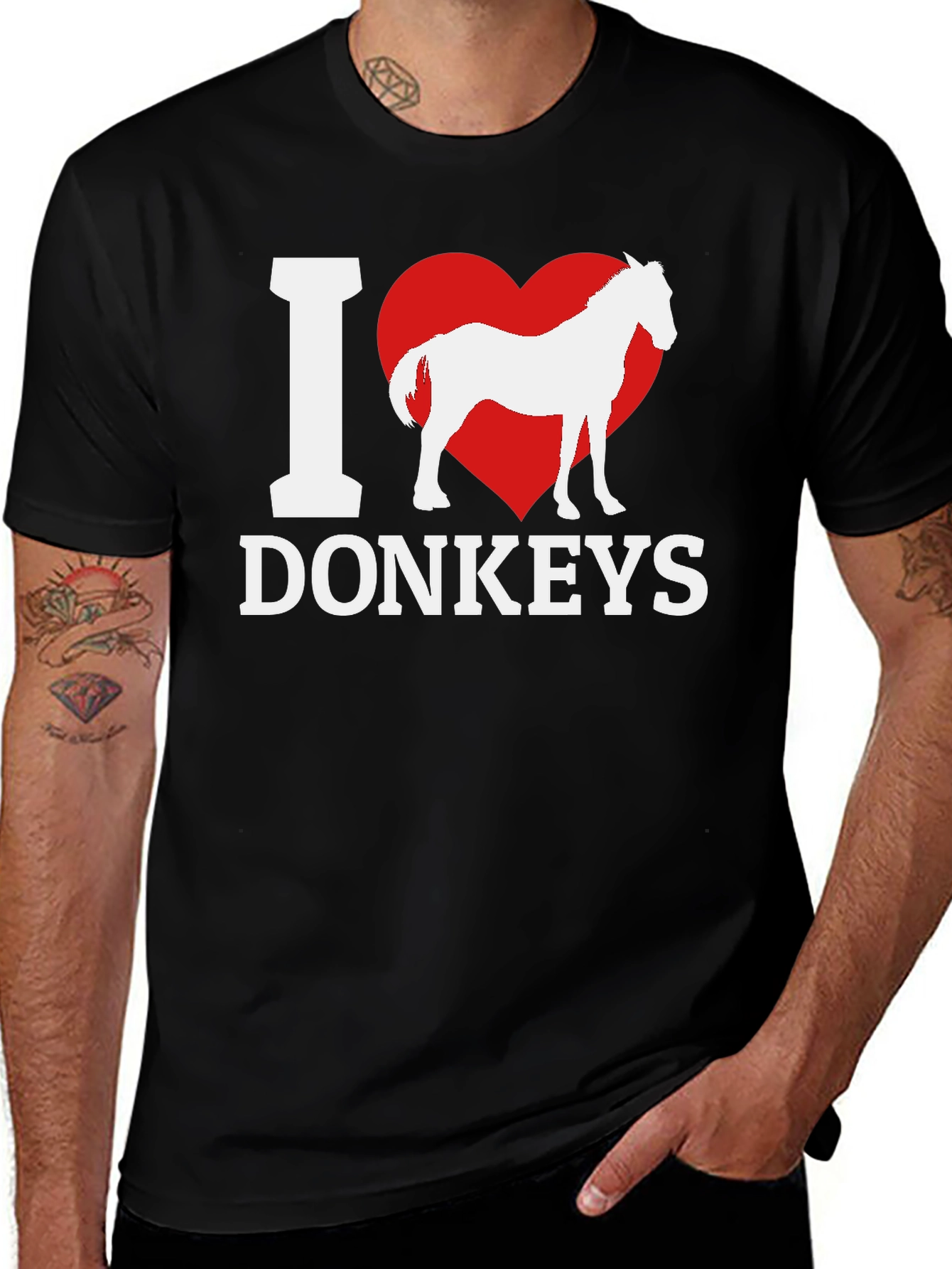 Variant 12 of I Heart Donkeys Graphic Tee - Black Unisex Shirt