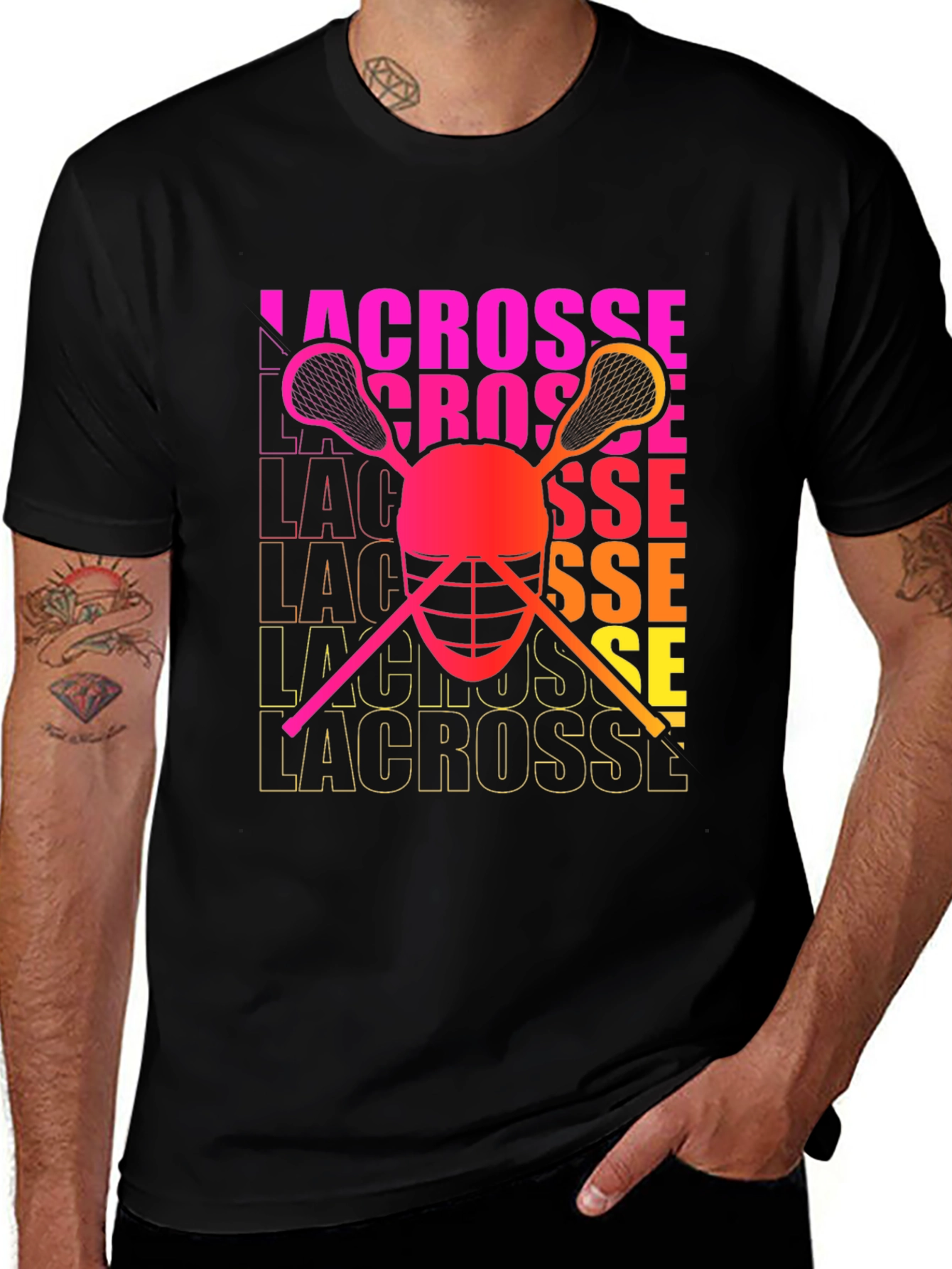 Variant 15 of Lacrosse Helmet & Sticks Graphic Tee - Black