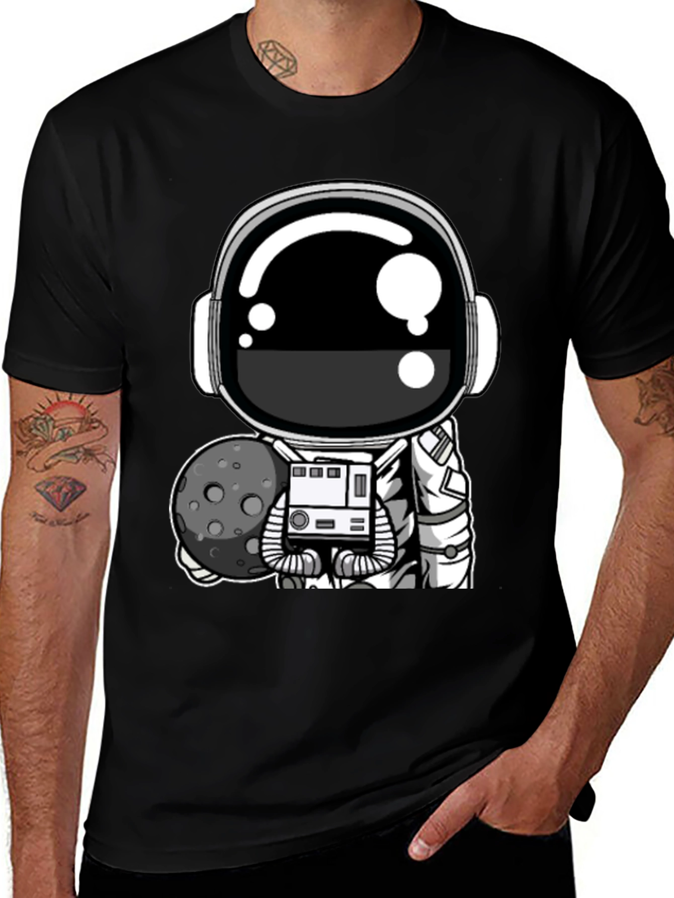 Variant 24 of Astronaut Graphic T-Shirt - Black Cotton Tee