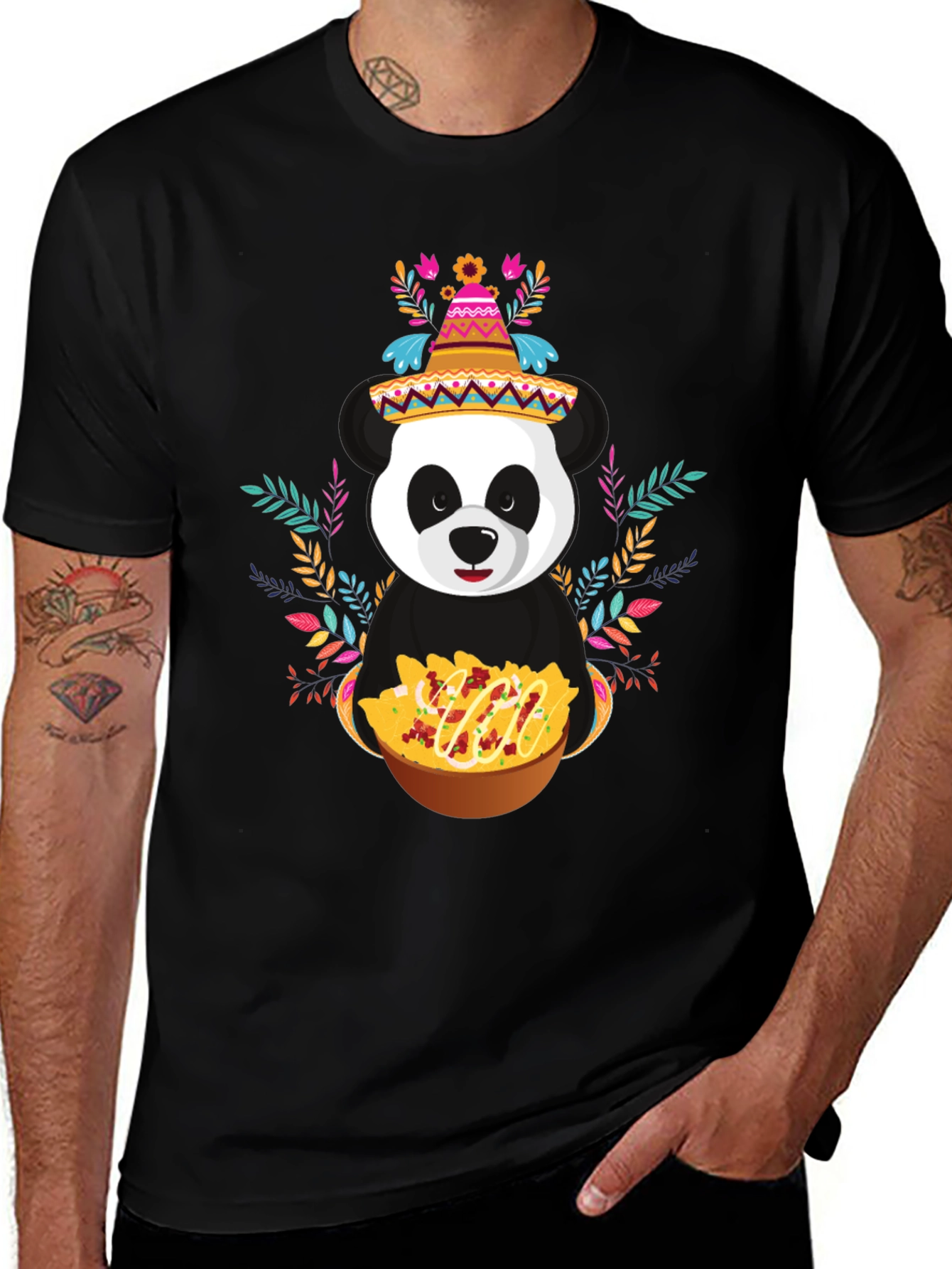 Panda Fiesta T-Shirt - Nachos, Sombrero, Colorful