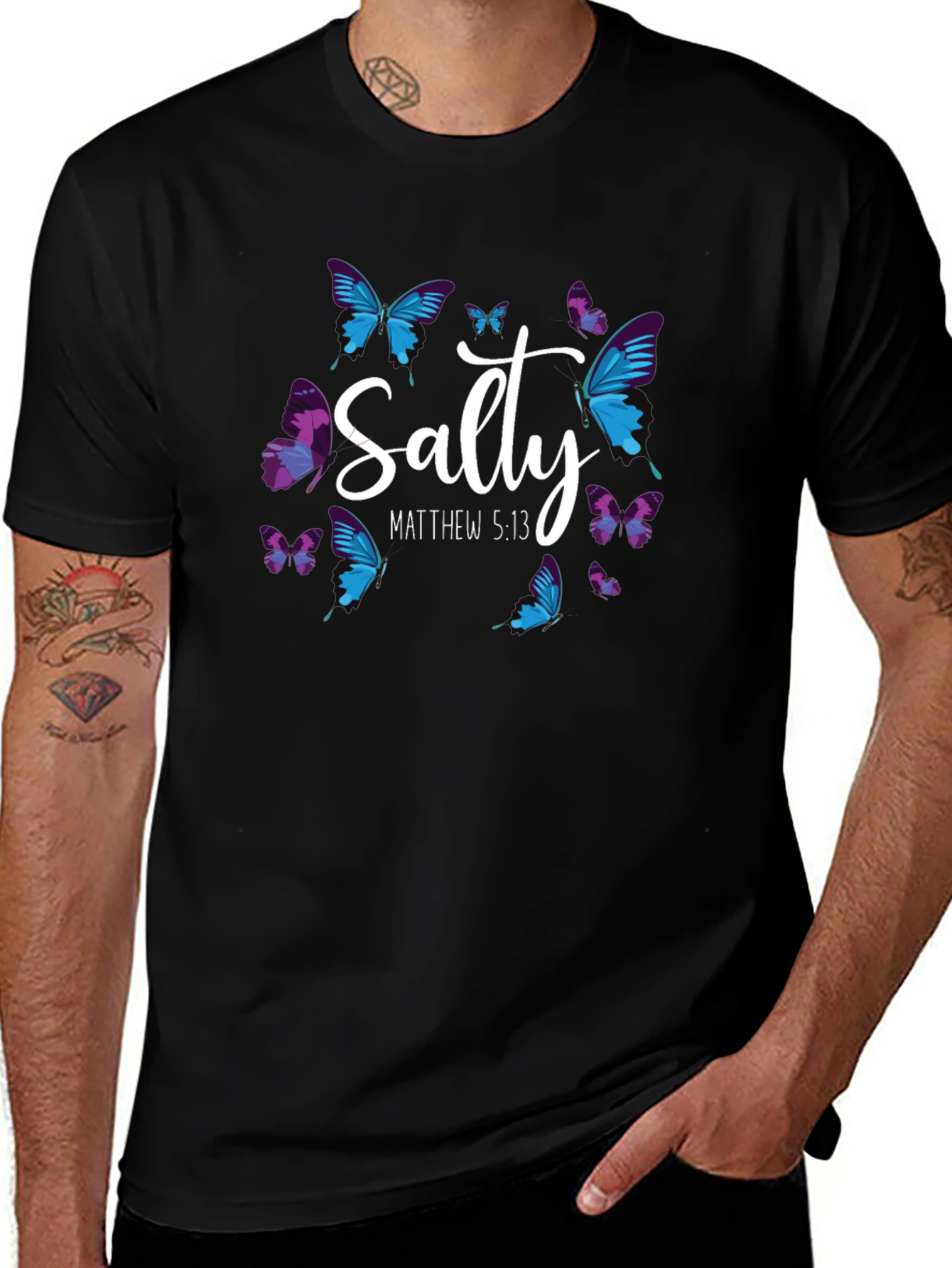 Variant 6 of Salty Matthew 5:13 Butterfly Black T-Shirt