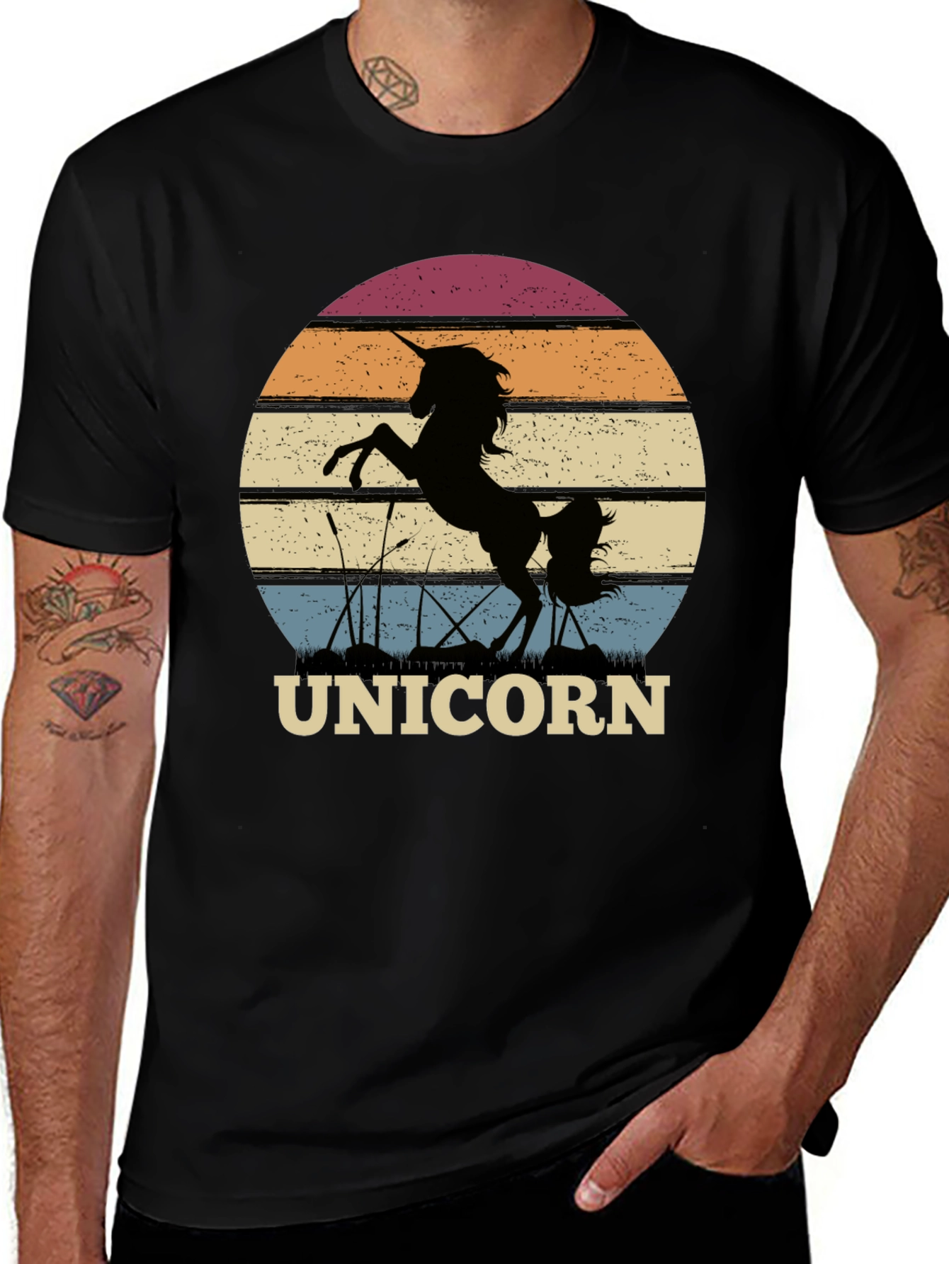 Variant 3 of Unicorn Silhouette Sunset Graphic Tee - Men's Black T-Shirt