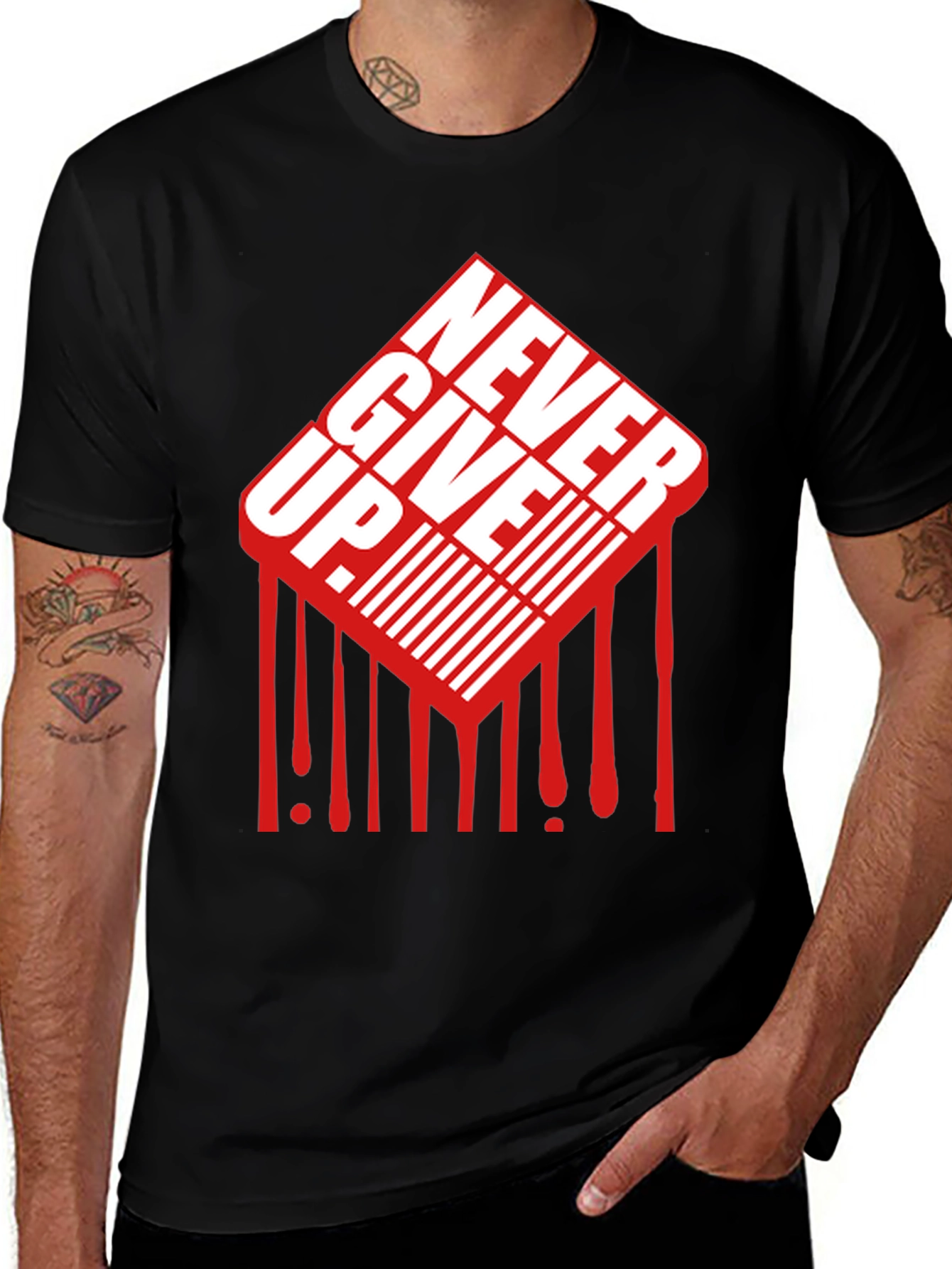 Variant 28 of Never Give Up Graphic Tee - Black