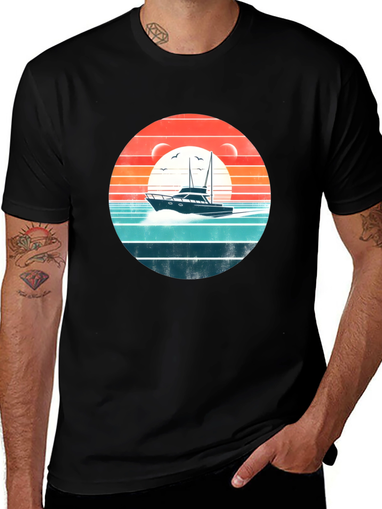 Variant 18 of Retro Boat Sunset Graphic T-Shirt