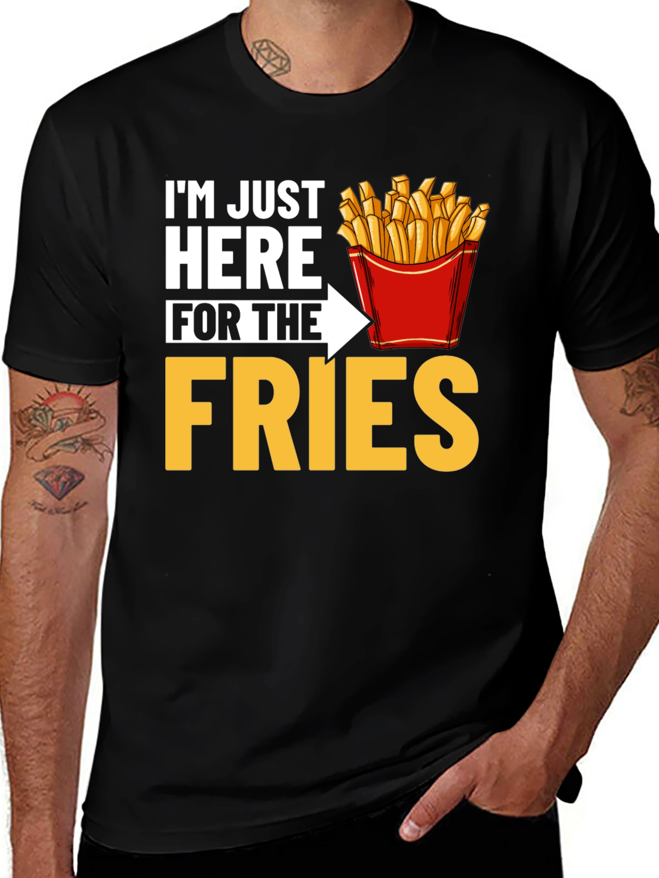 Black Just Here for the Fries Graphic T-Shirt main image