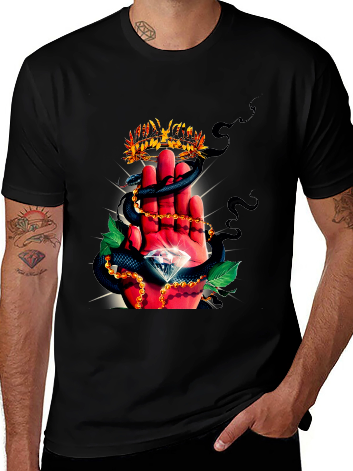 Variant 23 of Crowned Hand Snake Graphic Tee - Bold Black T-Shirt
