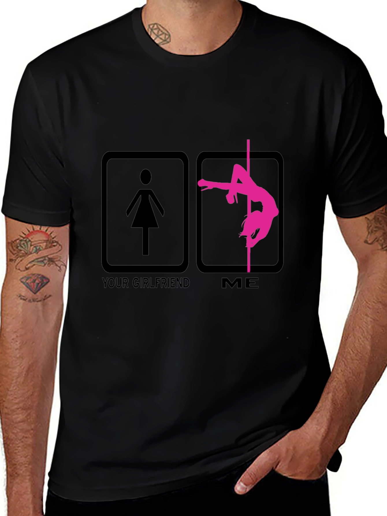 Variant 23 of Funny Pole Dance T-Shirt - Your Girlfriend vs Me