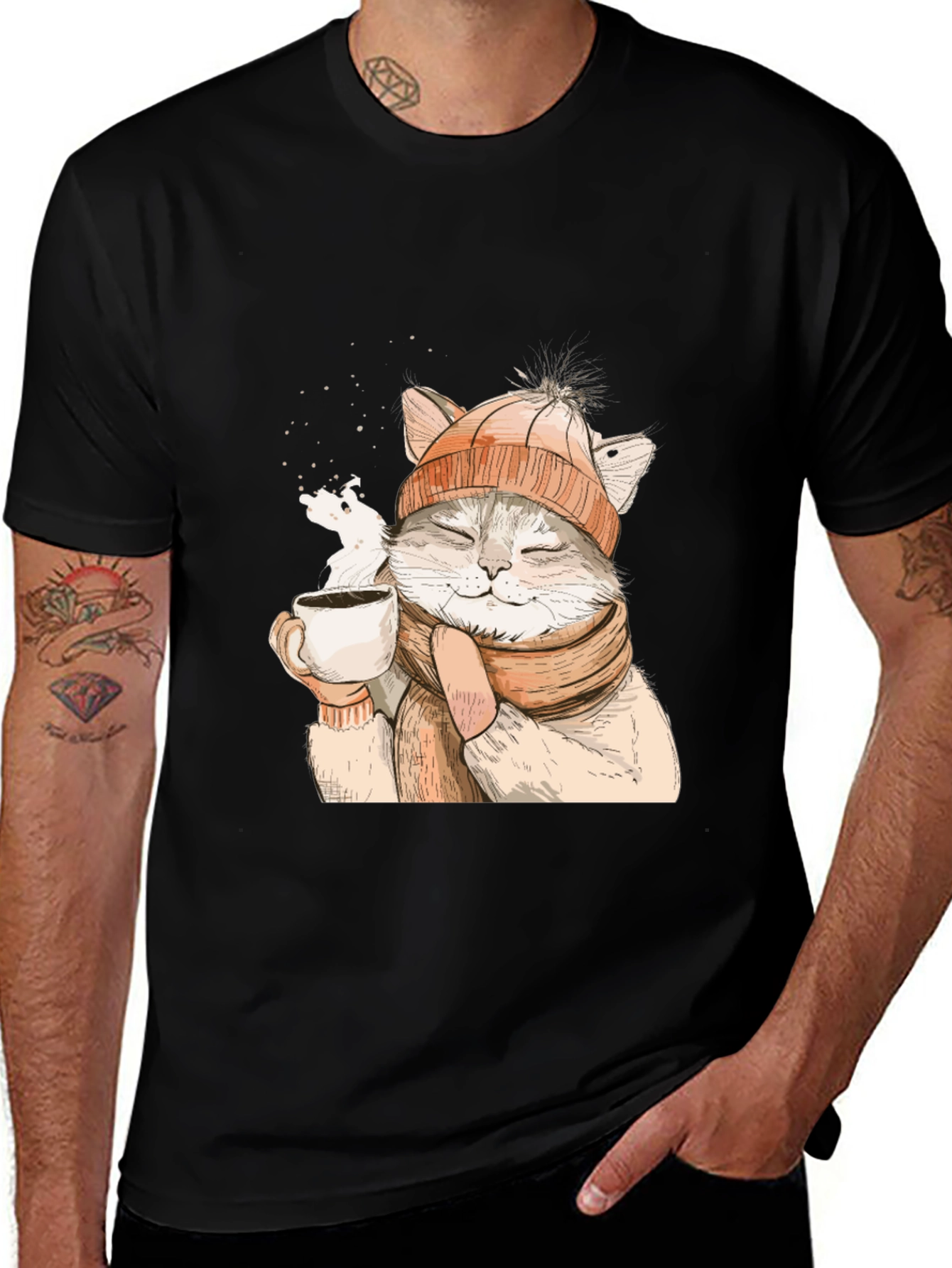 Variant 25 of Cozy Cat Coffee T-Shirt - Cute Animal Graphic Tee