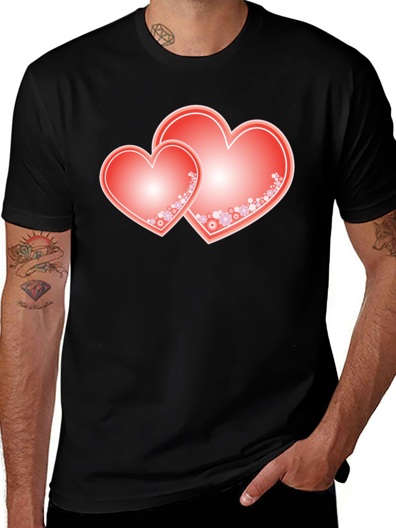 Variant 21 of Romantic Hearts Graphic Tee - Black Cotton Blend Shirt