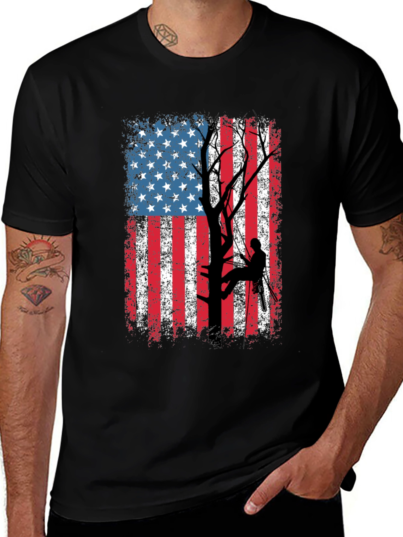 American Flag Tree Climber T-Shirt