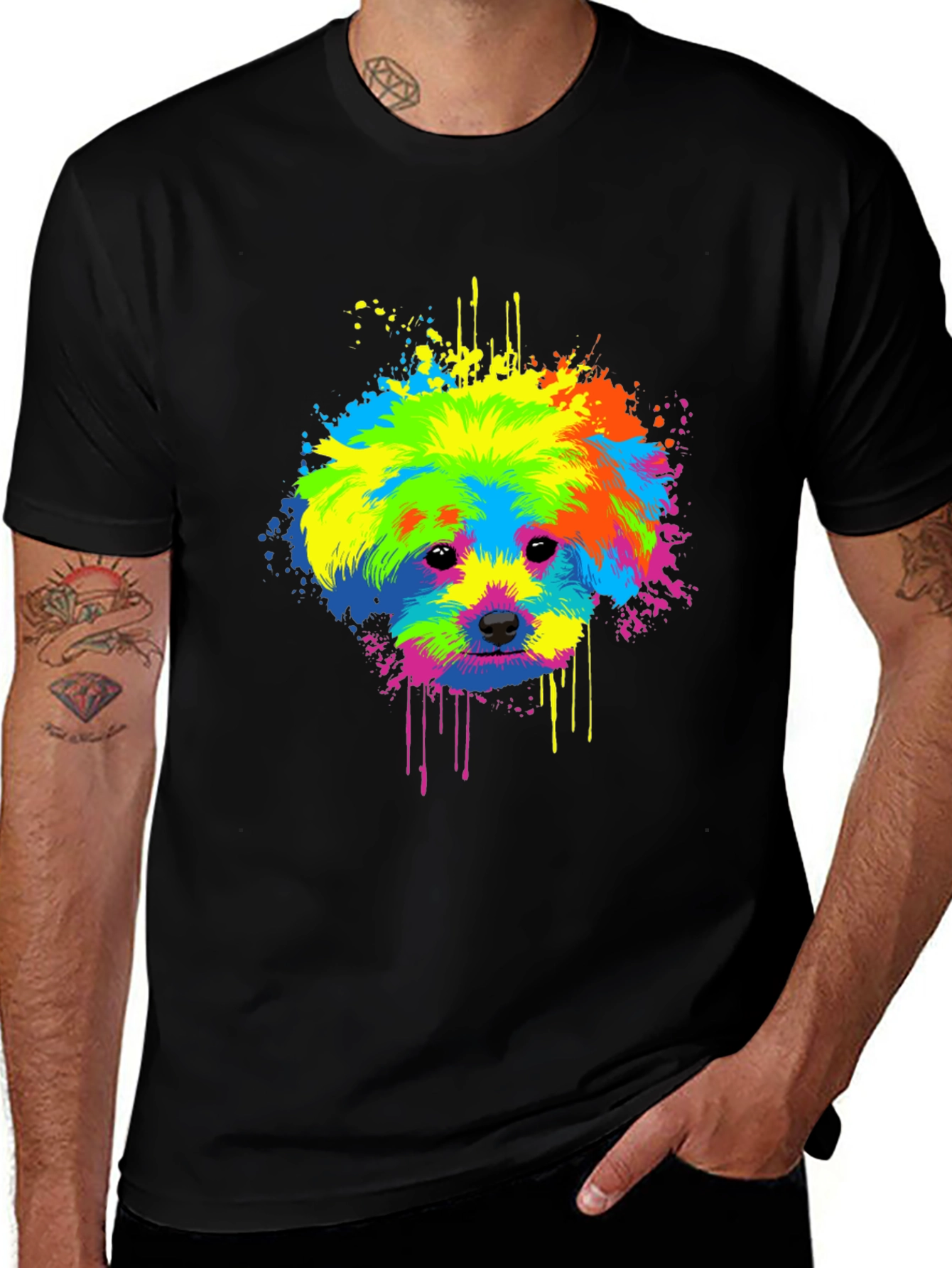 Variant 18 of Colorful Dog Splatter Art Black T-Shirt