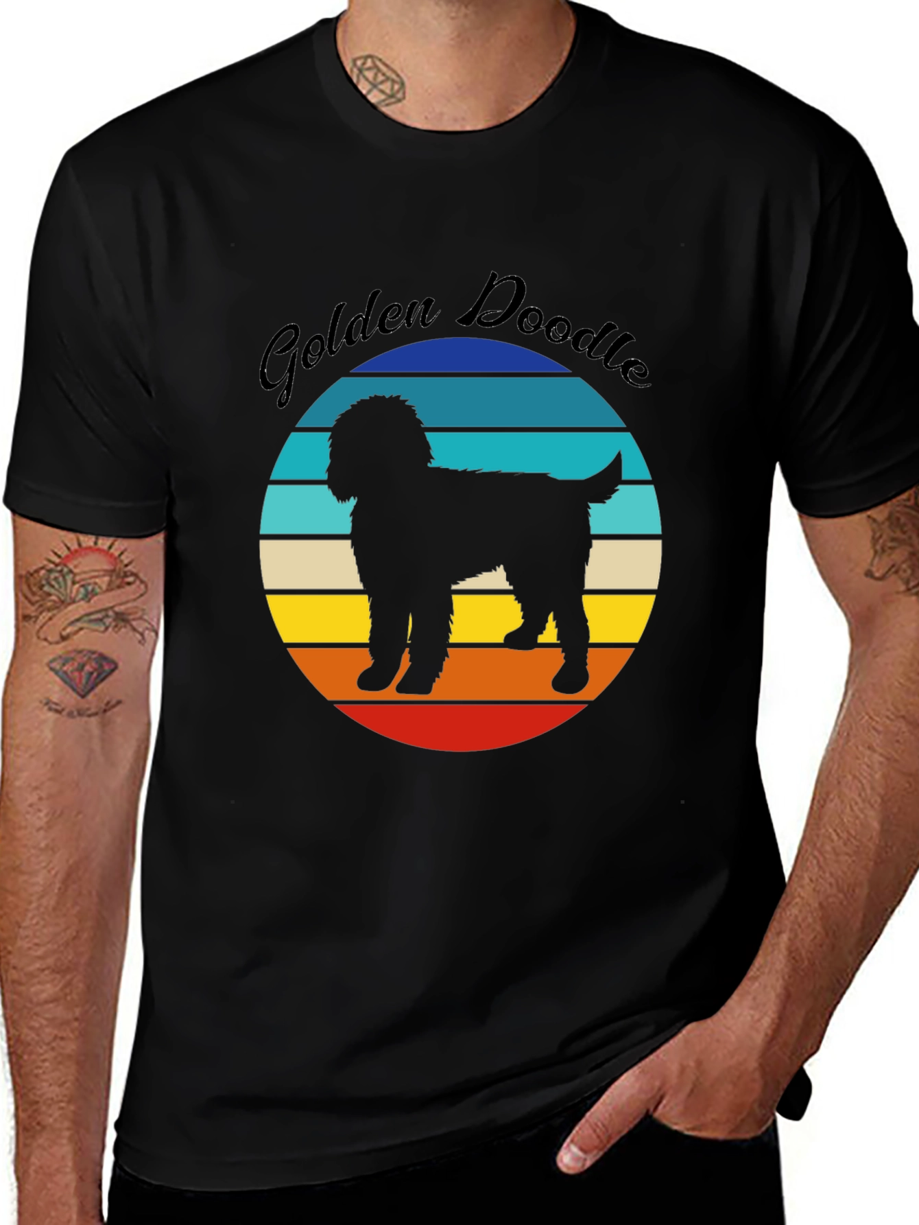 Golden Doodle Sunset Graphic Tee - Unisex Black T-Shirt