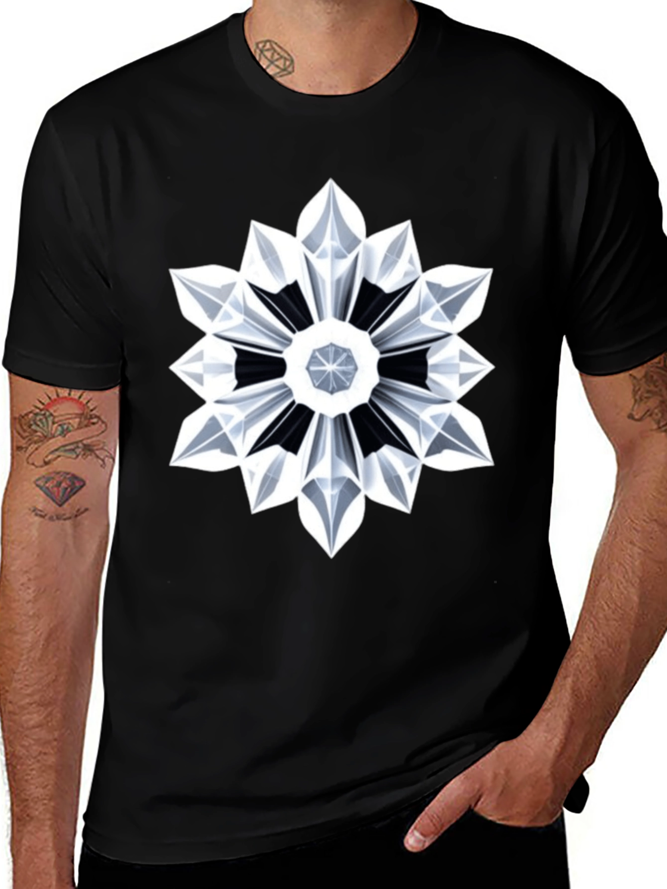 Variant 15 of Geometric Starburst Graphic Black T-Shirt