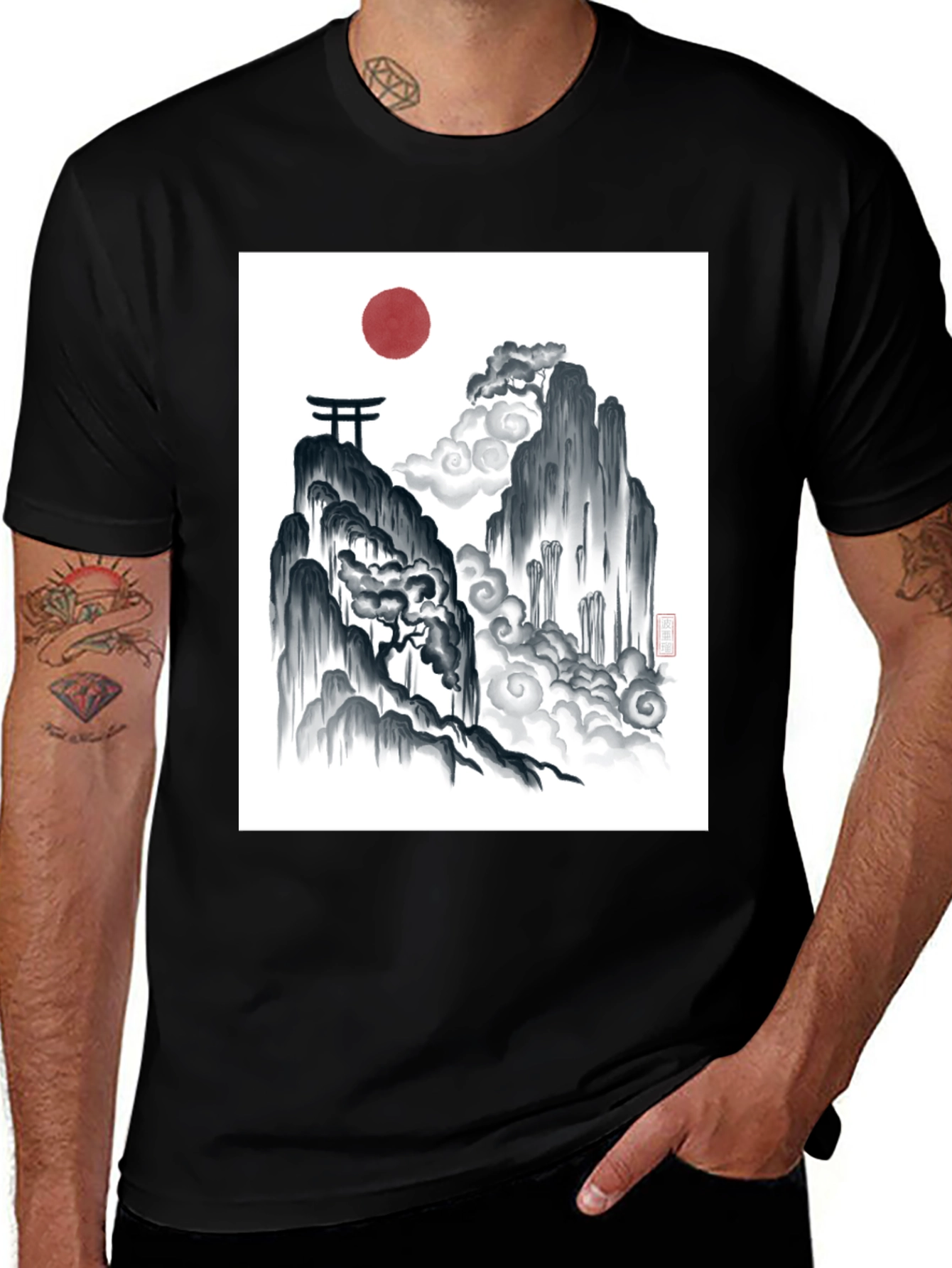 Variant 29 of Zen Mountain Graphic Tee - Black Cotton Blend