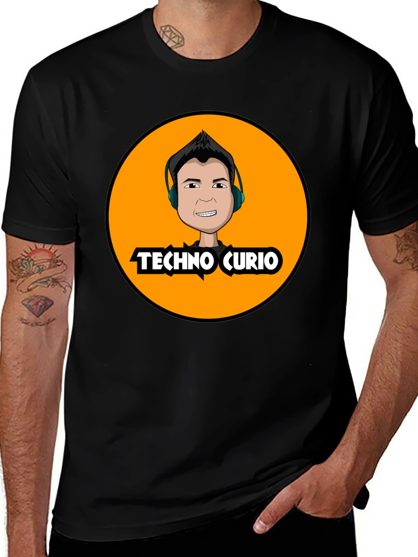 Techno Curio Cartoon Graphic Black T-Shirt