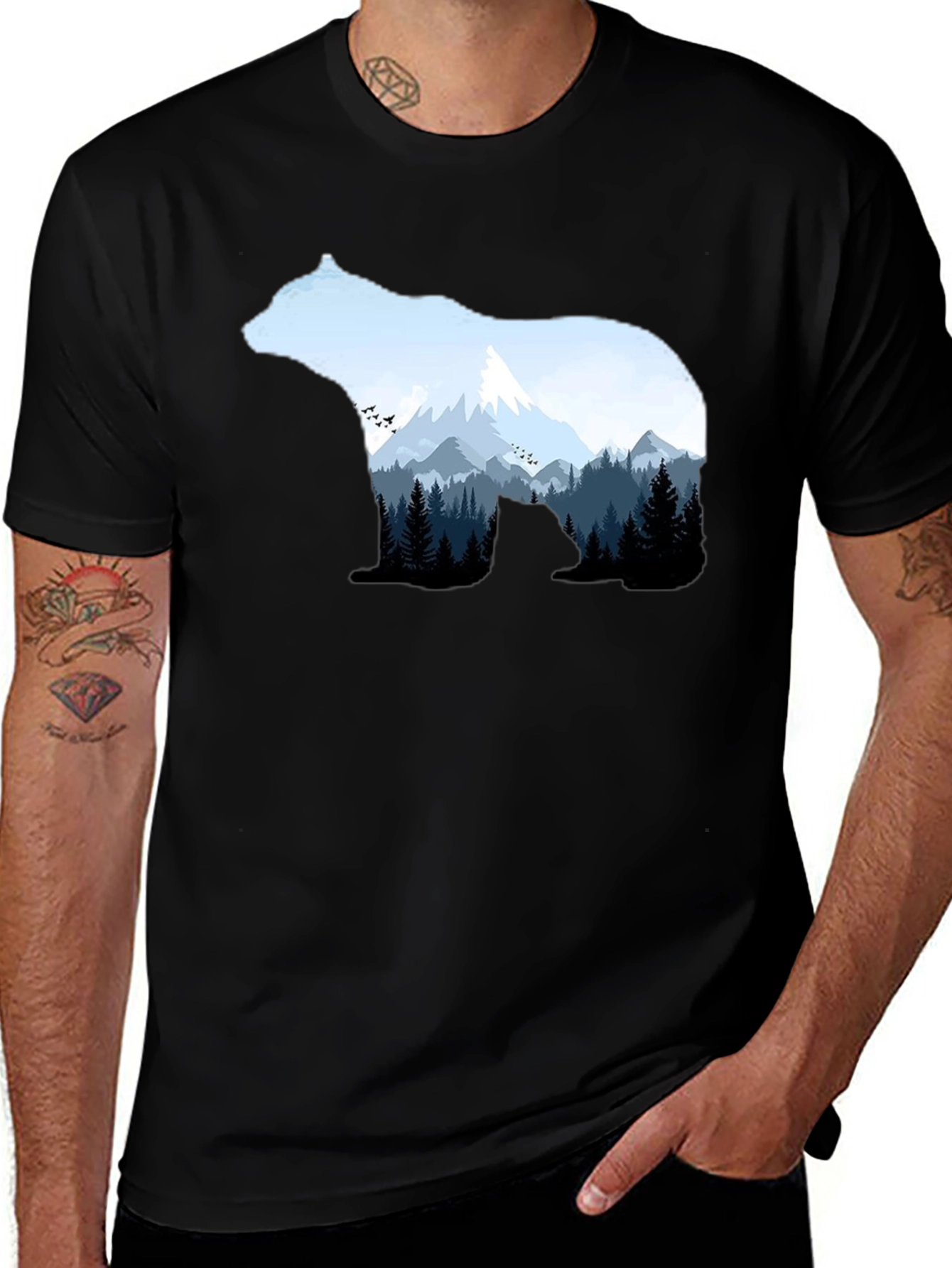 Variant 22 of Nature Bear Graphic Tee - Black Crew Neck T-Shirt