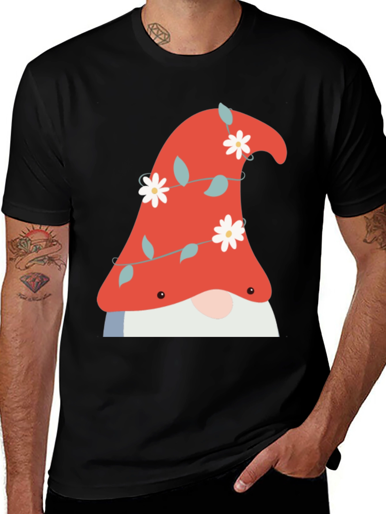 Variant 29 of Gnome T-Shirt - Floral Hat, Soft Cotton
