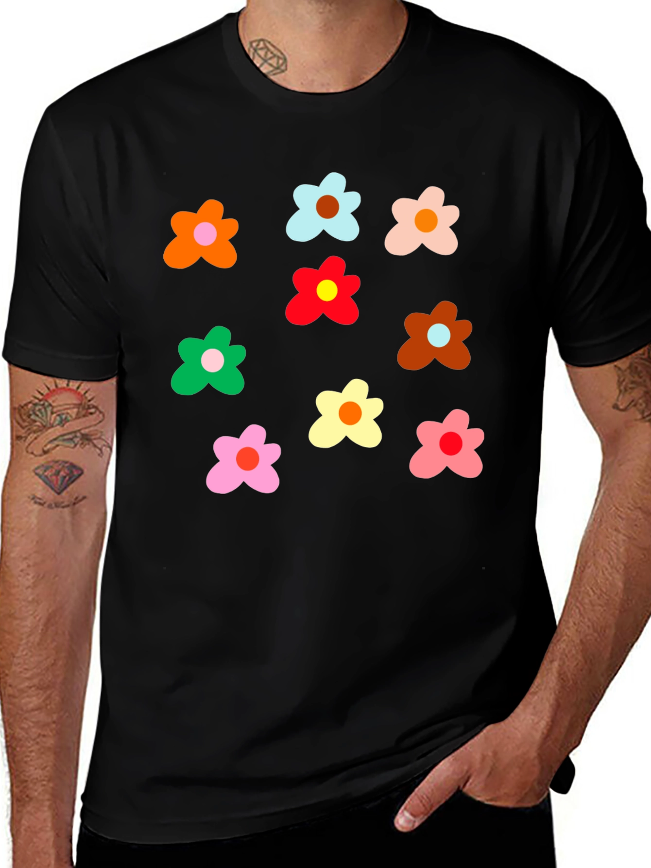 Variant 25 of Colorful Floral Print Black T-Shirt
