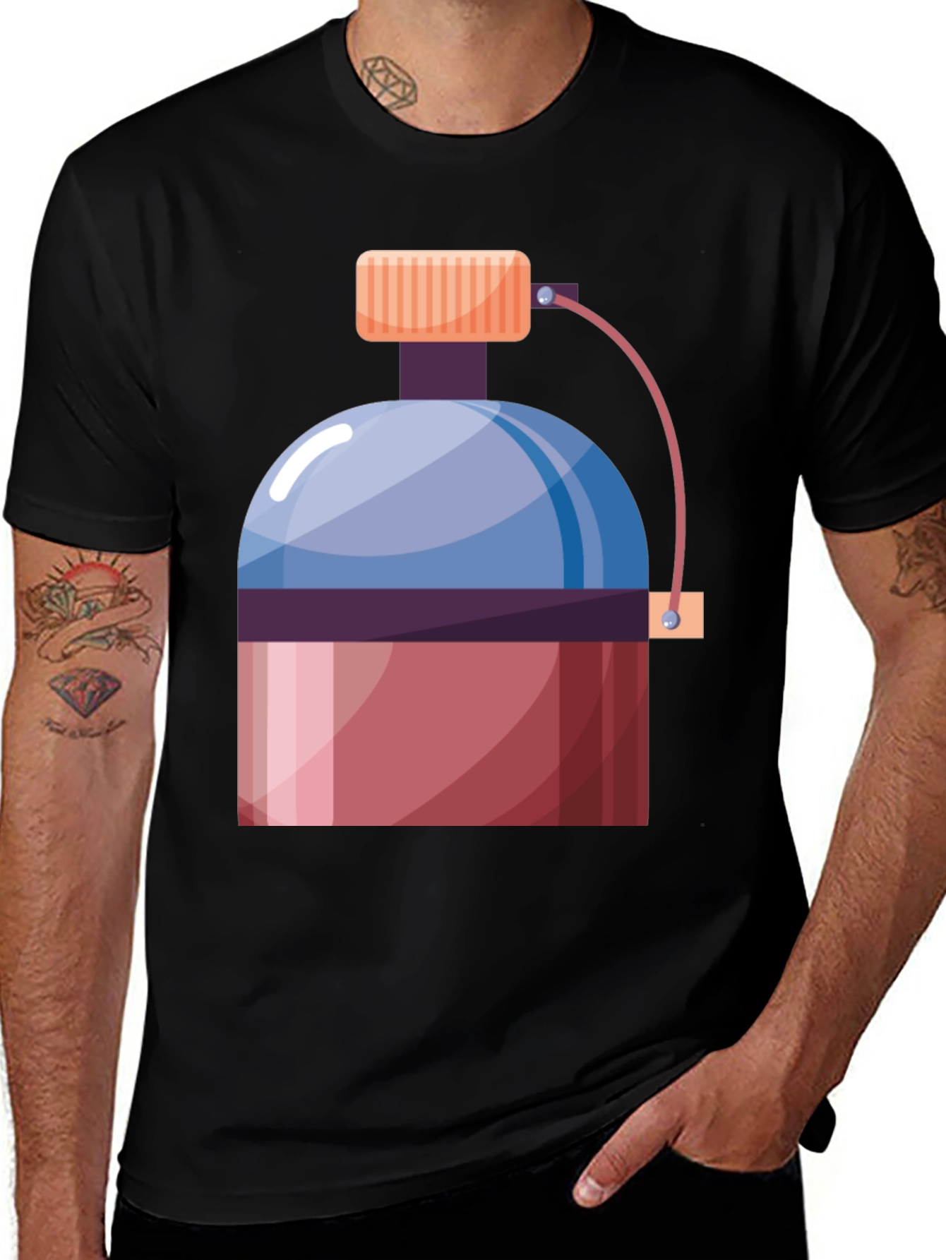 Variant 4 of Fun Graphic Tee - Cartoon Water Bottle Black T-Shirt