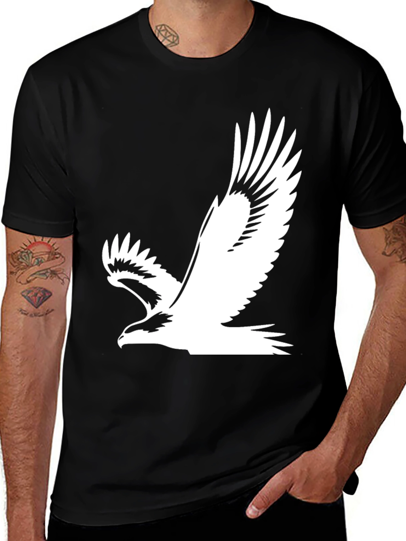 Variant 18 of Men's Black T-Shirt with Eagle Graphic
