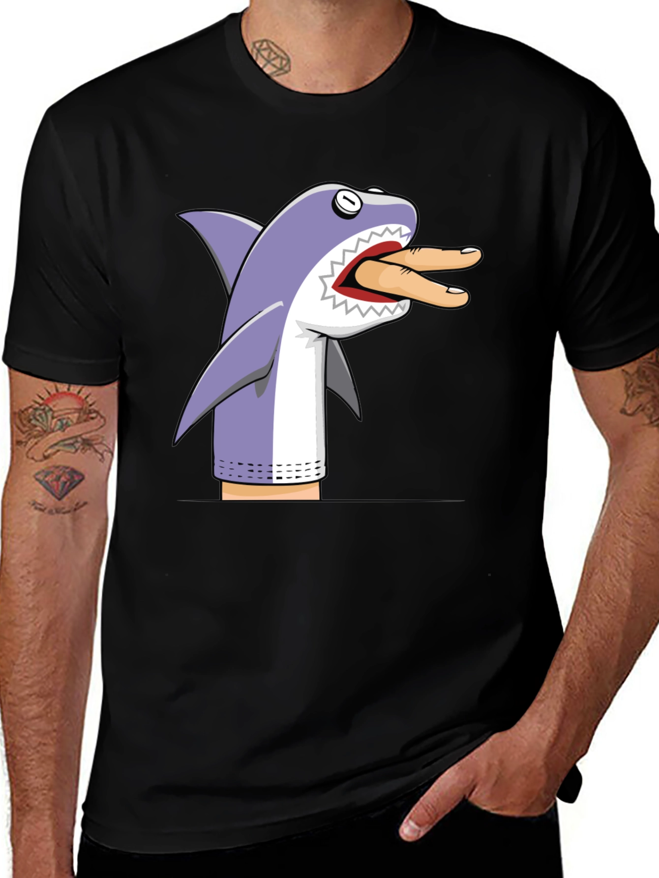 Shark Puppet Graphic T-Shirt - Novelty Tee