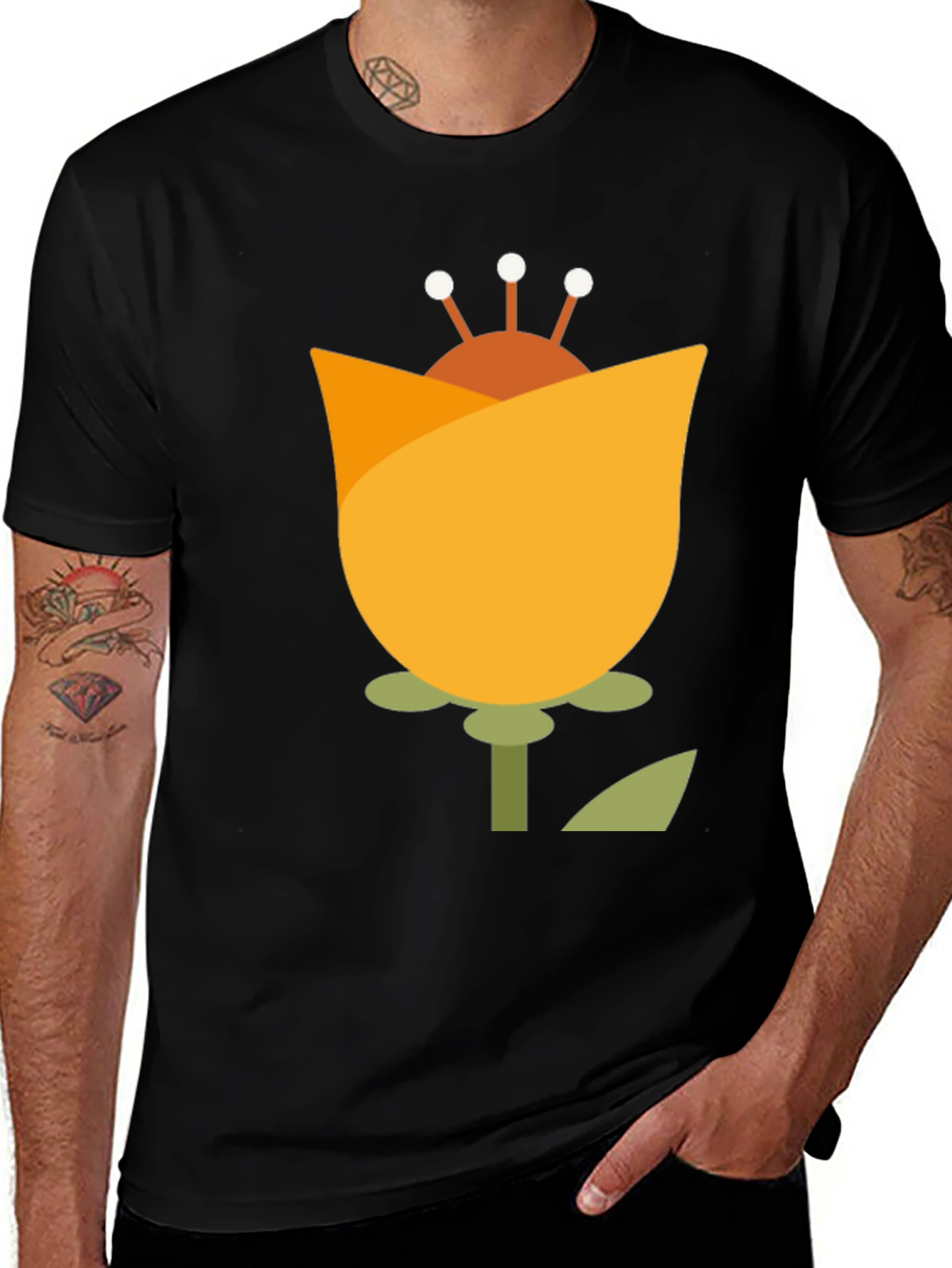 Variant 22 of Funky Flower Graphic Tee - Black Cotton T-Shirt