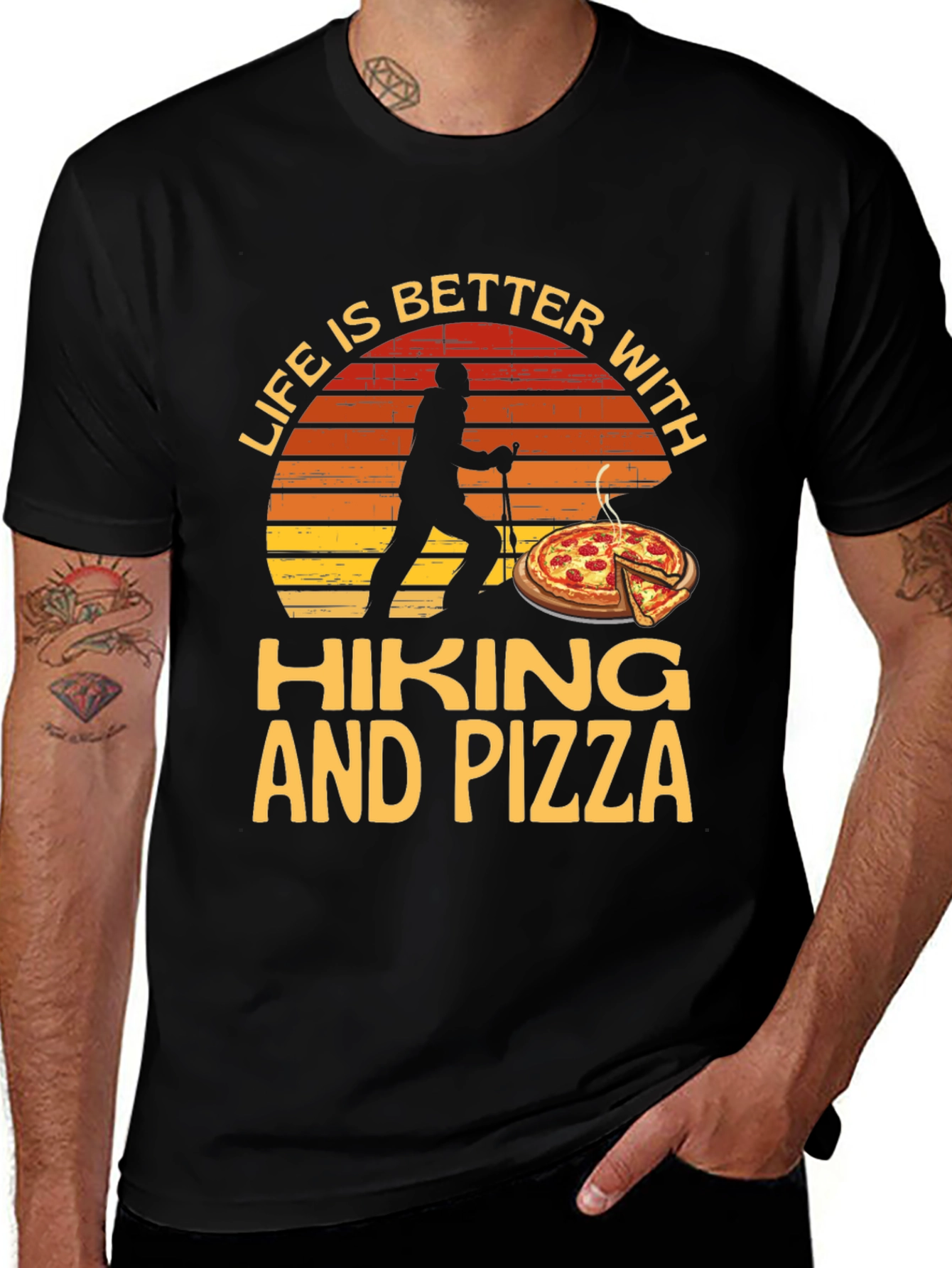 Variant 18 of Life is Better with Hiking and Pizza Black T-Shirt