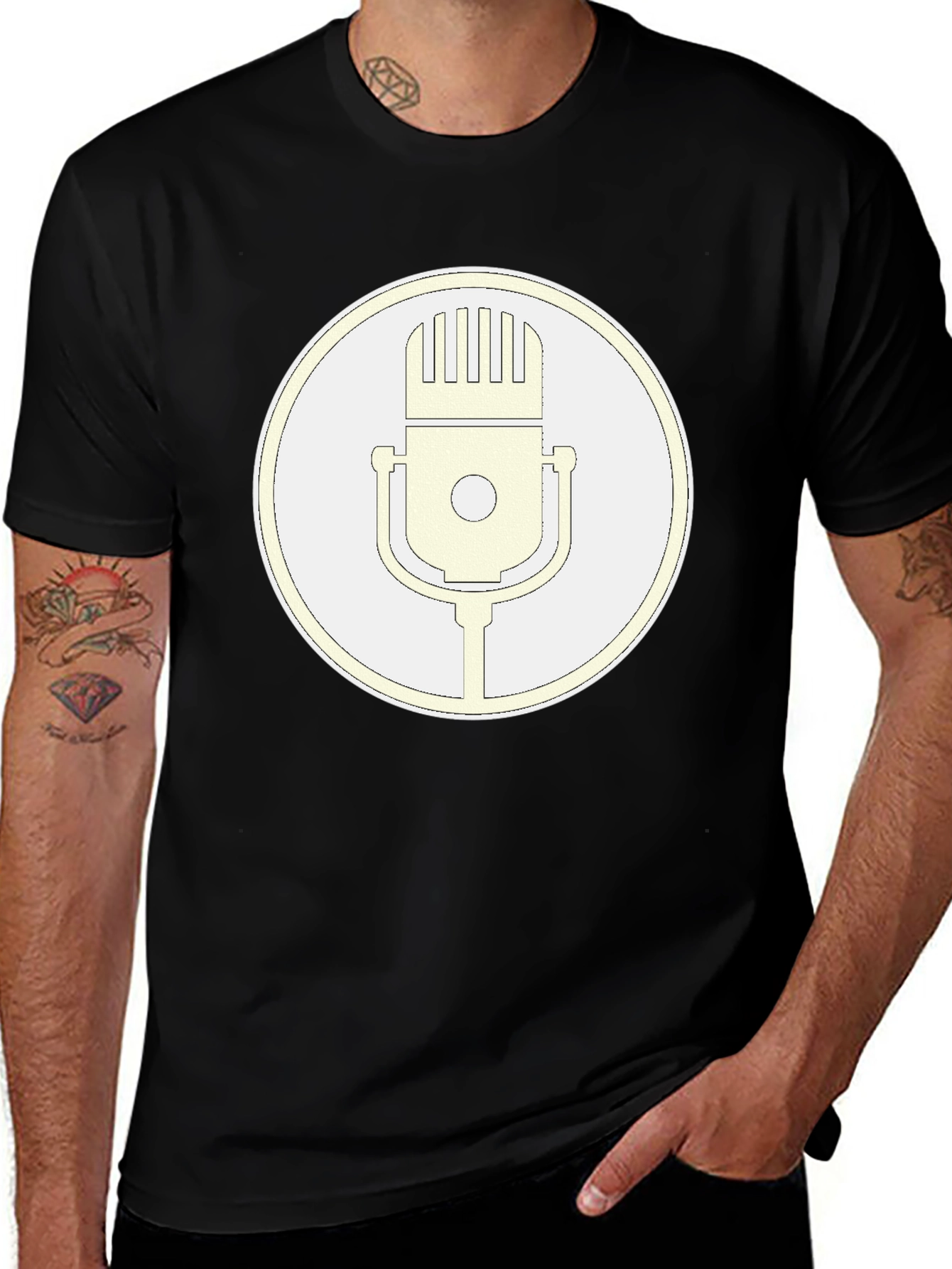 Variant 11 of Retro Microphone Graphic Tee - Black