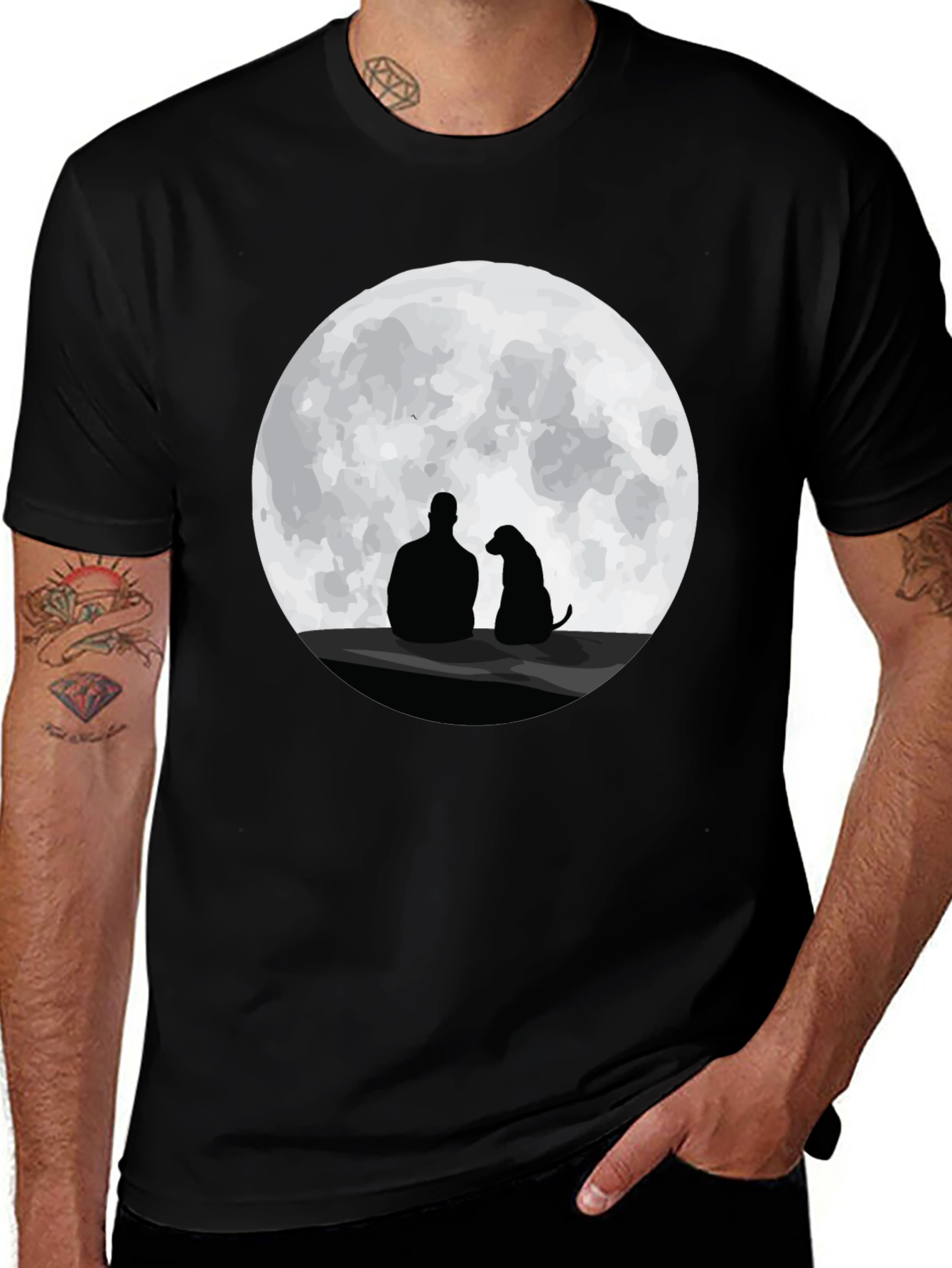 Variant 19 of Man and Dog Moon Silhouette Graphic Tee