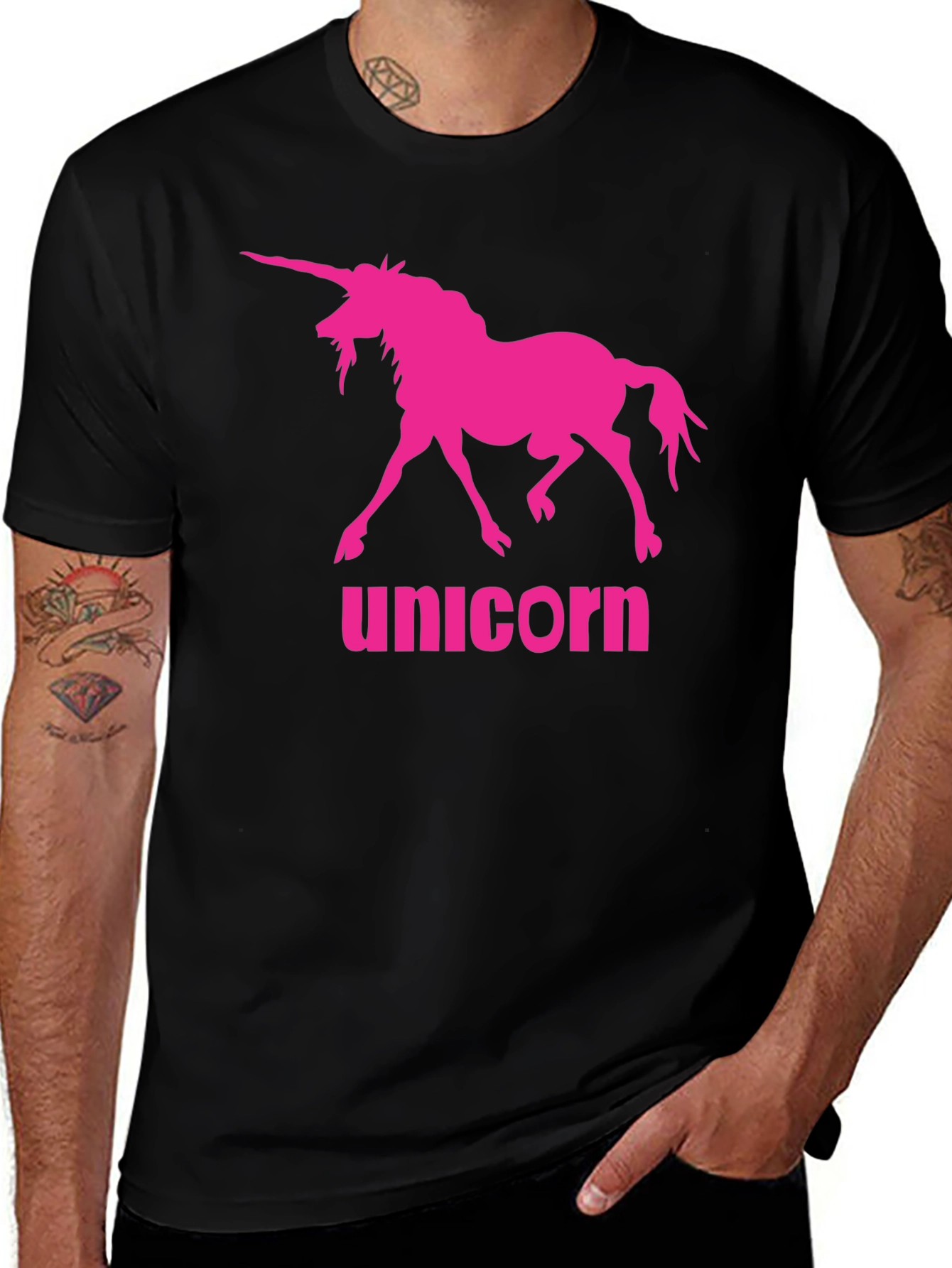 Variant 9 of Unicorn Graphic Tee - Bold Pink Print on Black T-Shirt