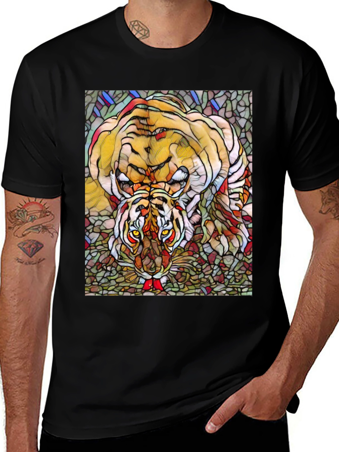 Variant 11 of Abstract Tiger Graphic Print Black T-Shirt