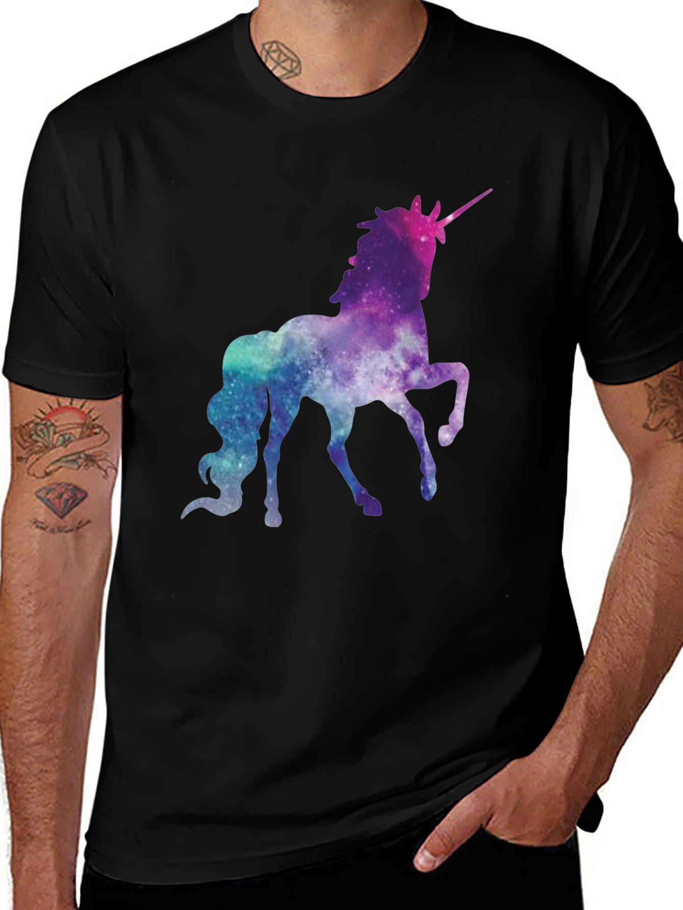 Variant 9 of Unicorn Galaxy Print Black T-Shirt