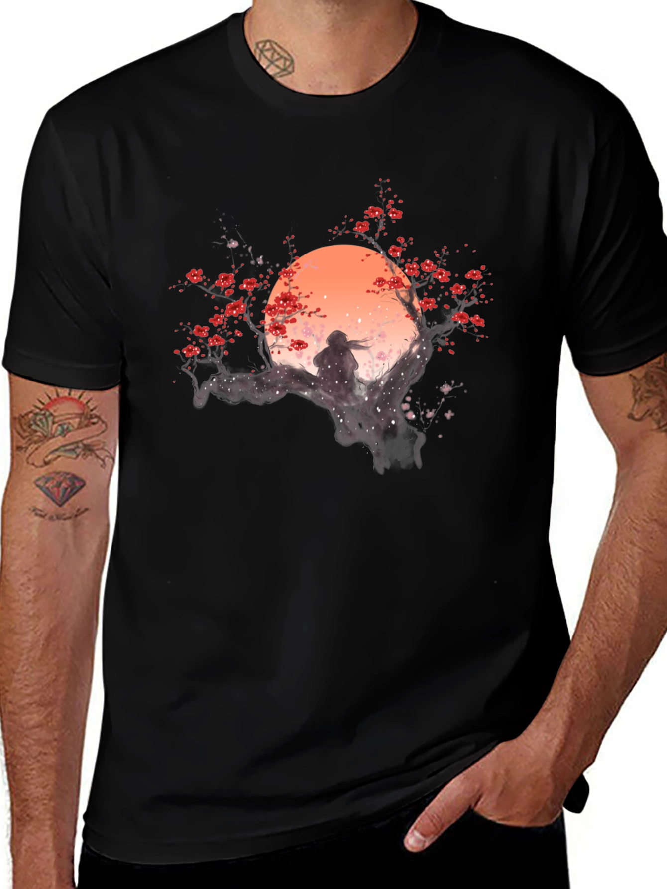 Variant 5 of Silhouette Moon Cherry Blossom Graphic Tee