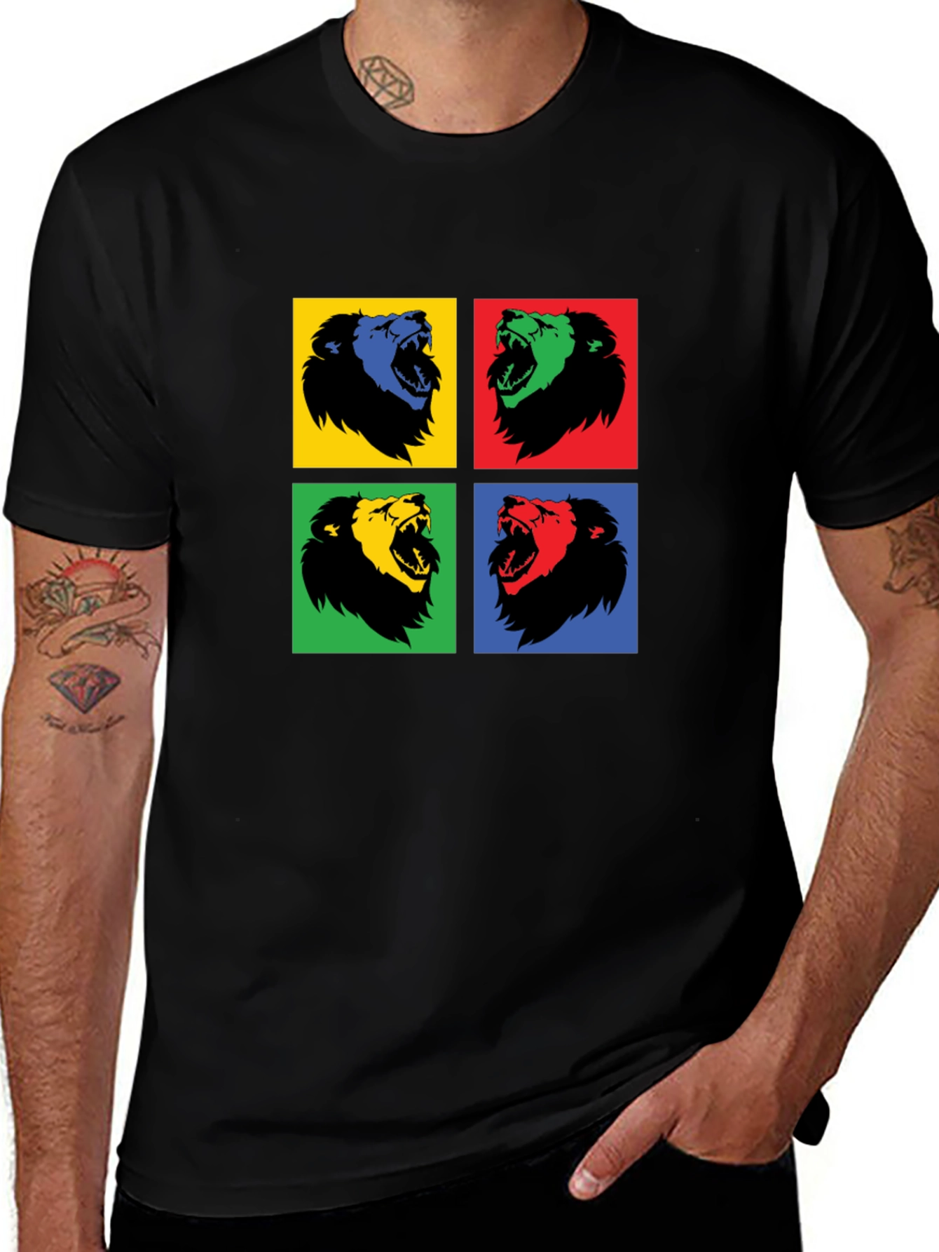 Variant 5 of Pop Art Lion Graphic Black T-Shirt
