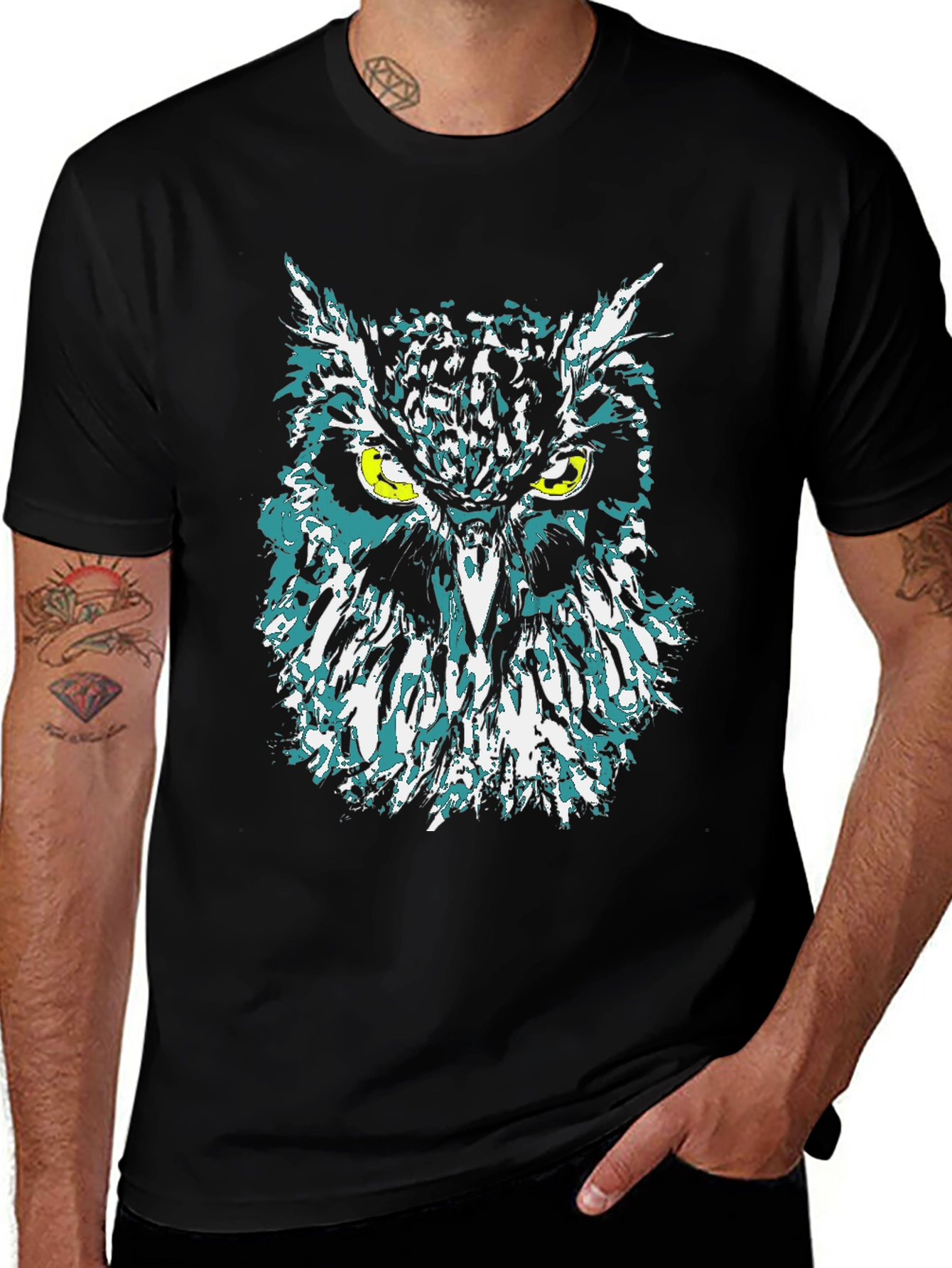 Variant 11 of Owl Graphic Tee - Men's Black Cotton T-Shirt