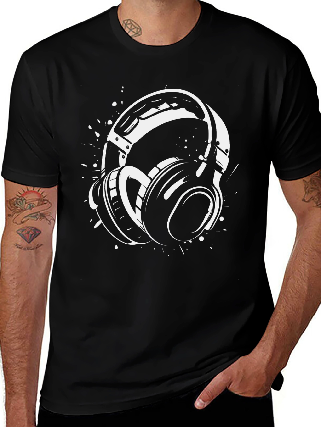 Variant 21 of Headphones Graphic Tee - Black Cotton T-Shirt