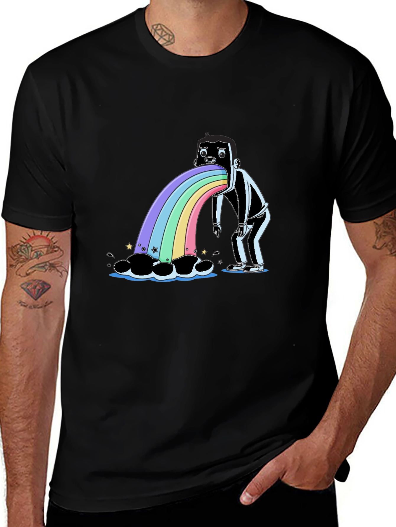 Variant 21 of Rainbow Vomit Graphic Tee - Quirky Black T-Shirt