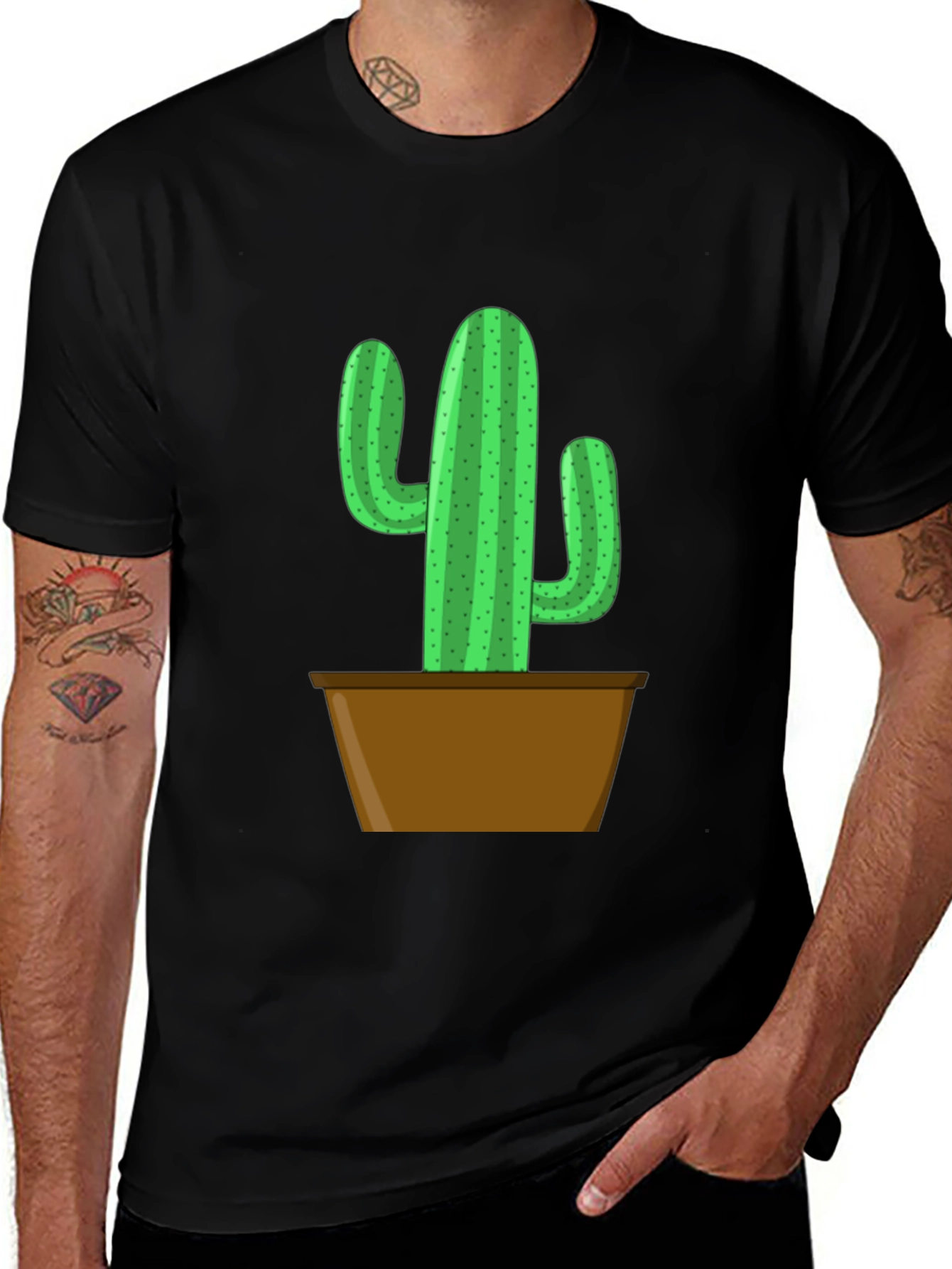 Variant 17 of Potted Cactus Graphic Tee - Black Cotton Blend