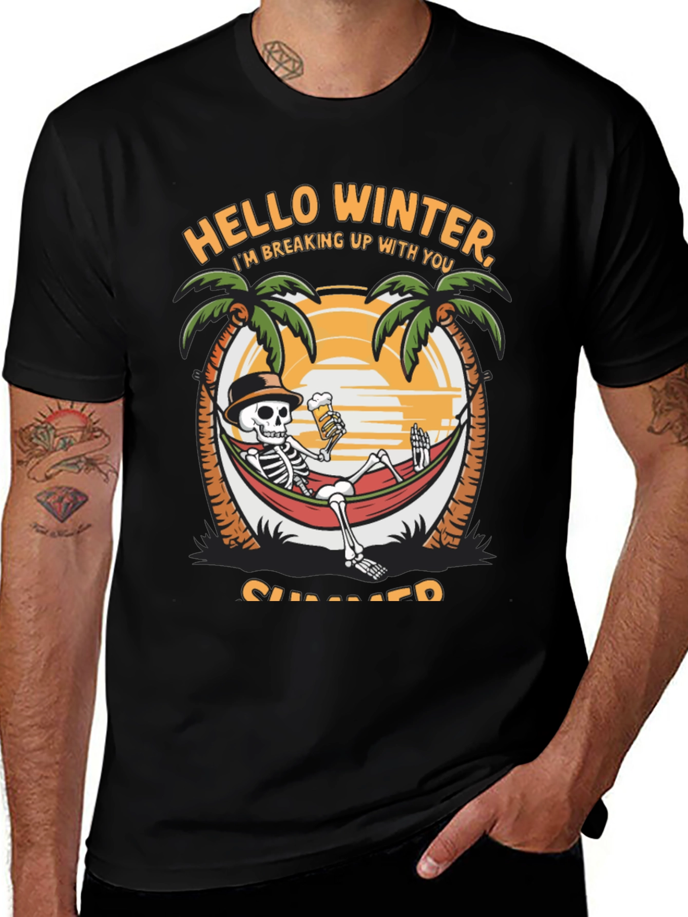 Variant 13 of Hello Winter Skeleton T-Shirt - Summer Vacation Mode!